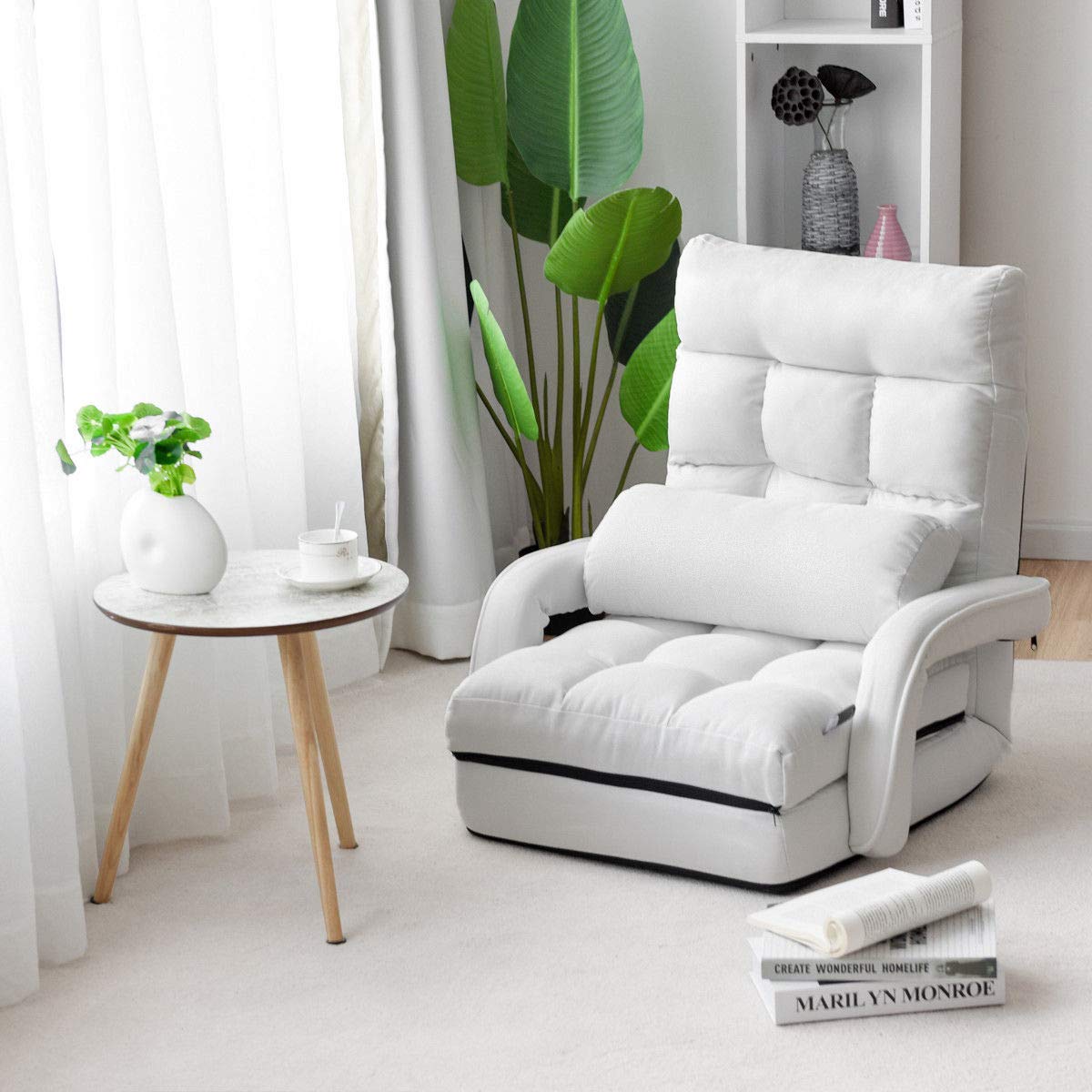 Adjustable Floor Chair, Folding Lazy Sofa Chair with 5 Positions, Detachable Seat Cushion