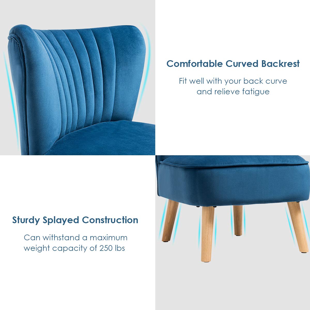 Velvet Accent Chair, Upholstered Modern Sofa Chair with Wood Legs & Thickly Padded