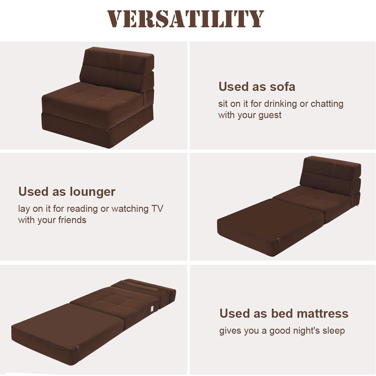 Convertible Sofa Bed, Floor Couch Sleeper, Folding Futon Guest Bed