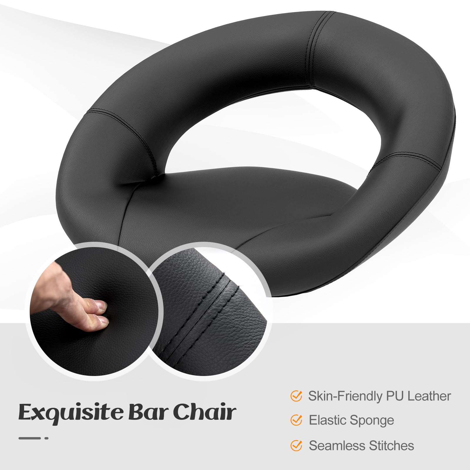 Adjustable Swivel Bar Stools Set of 2/4, Modern PU Leather Counter Height Bar Chairs w/Hollowed Back, Footrest, Metal Base