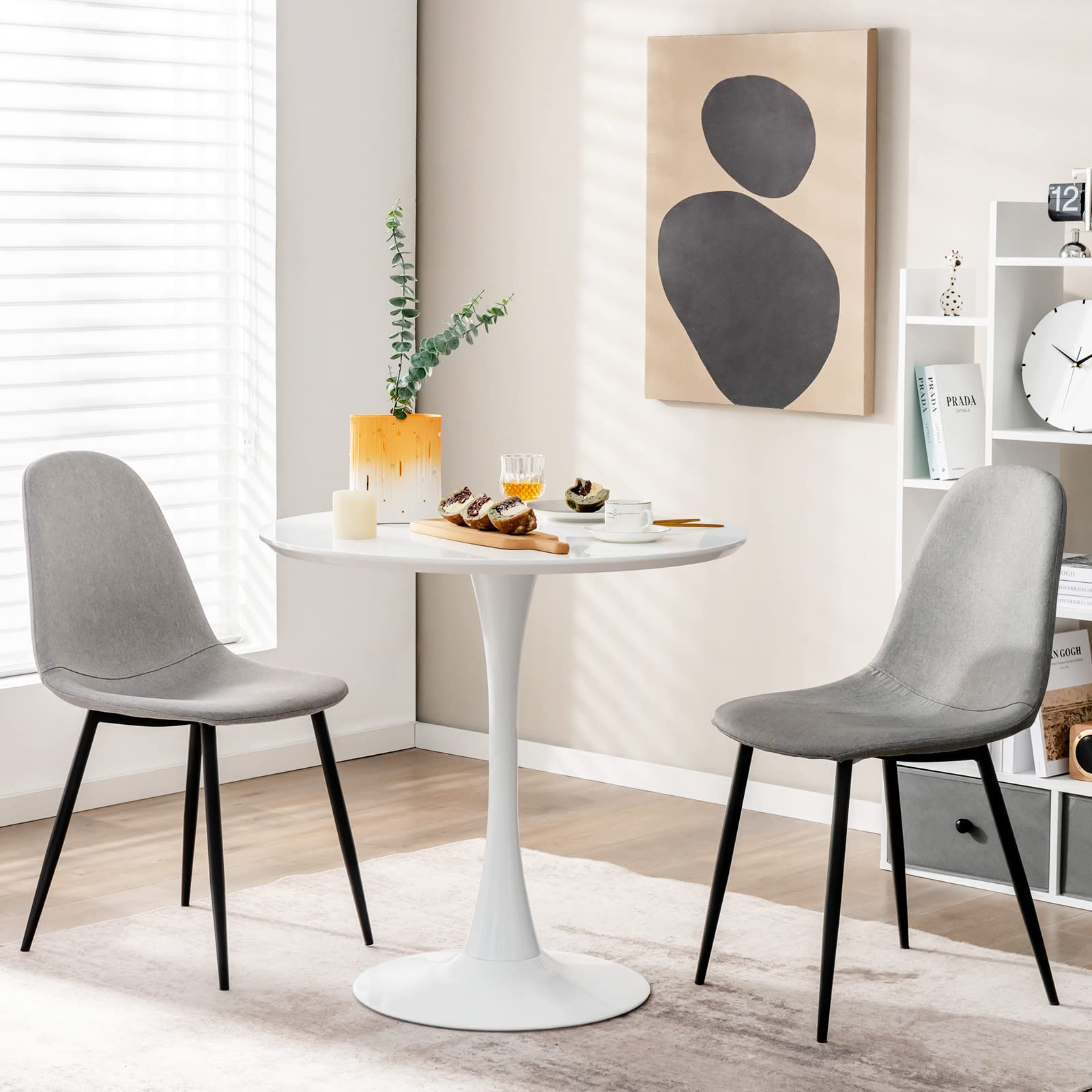 Round Dining Table, 32" Modern Tulip Kitchen Table with 0.9&rdquo; Thickened Tabletop & Sturdy Metal Pedestal