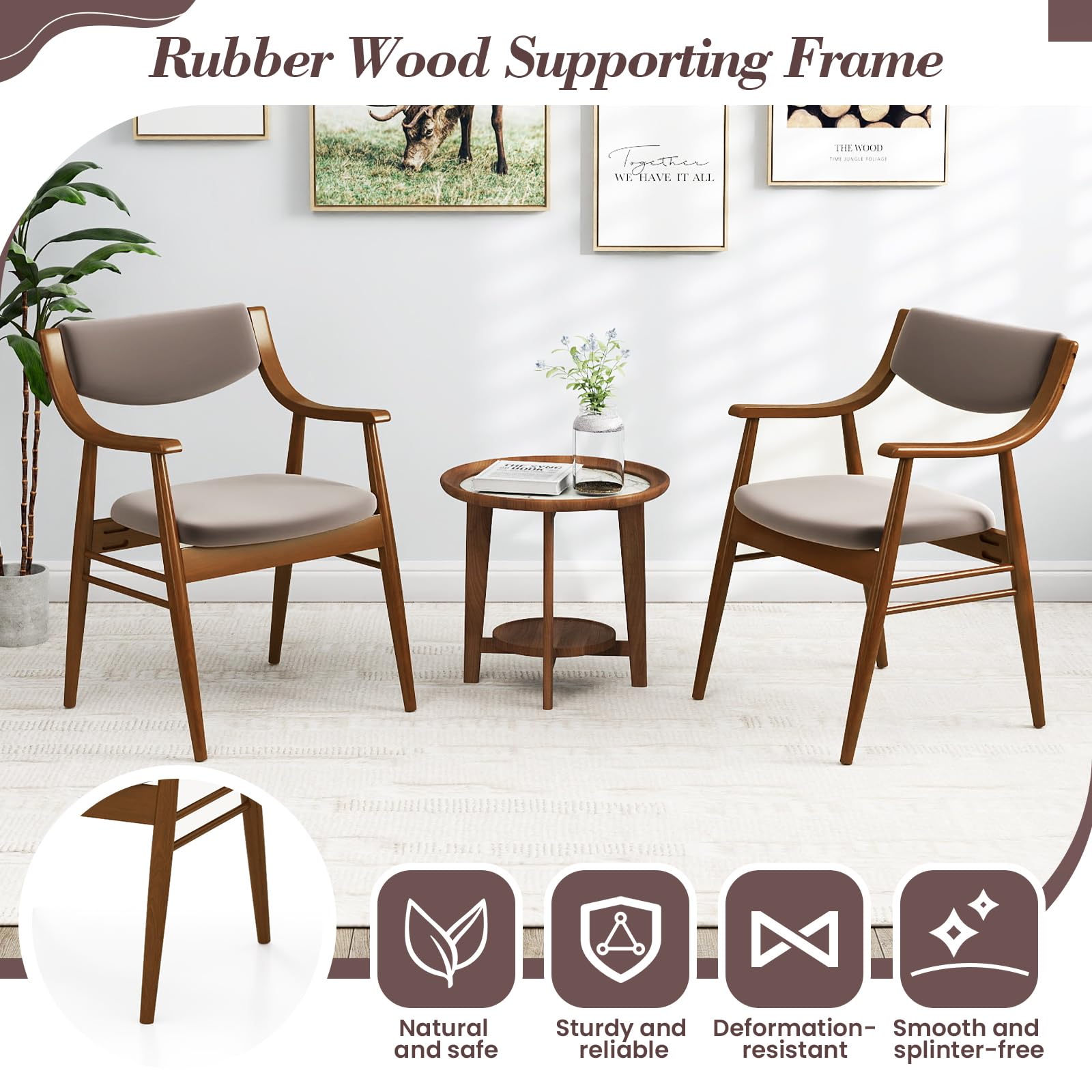 Wooden Dining Chairs Set of 2/4, PU Leather Upholstered Kitchen Chairs w/Padded Seat & Back, Rubber Wood Frame