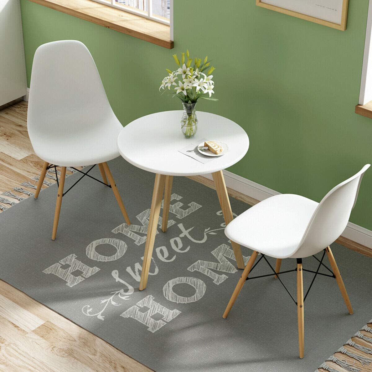 Mid Century Modern Plastic Dining Chairs Set of 2 with Wood Legs