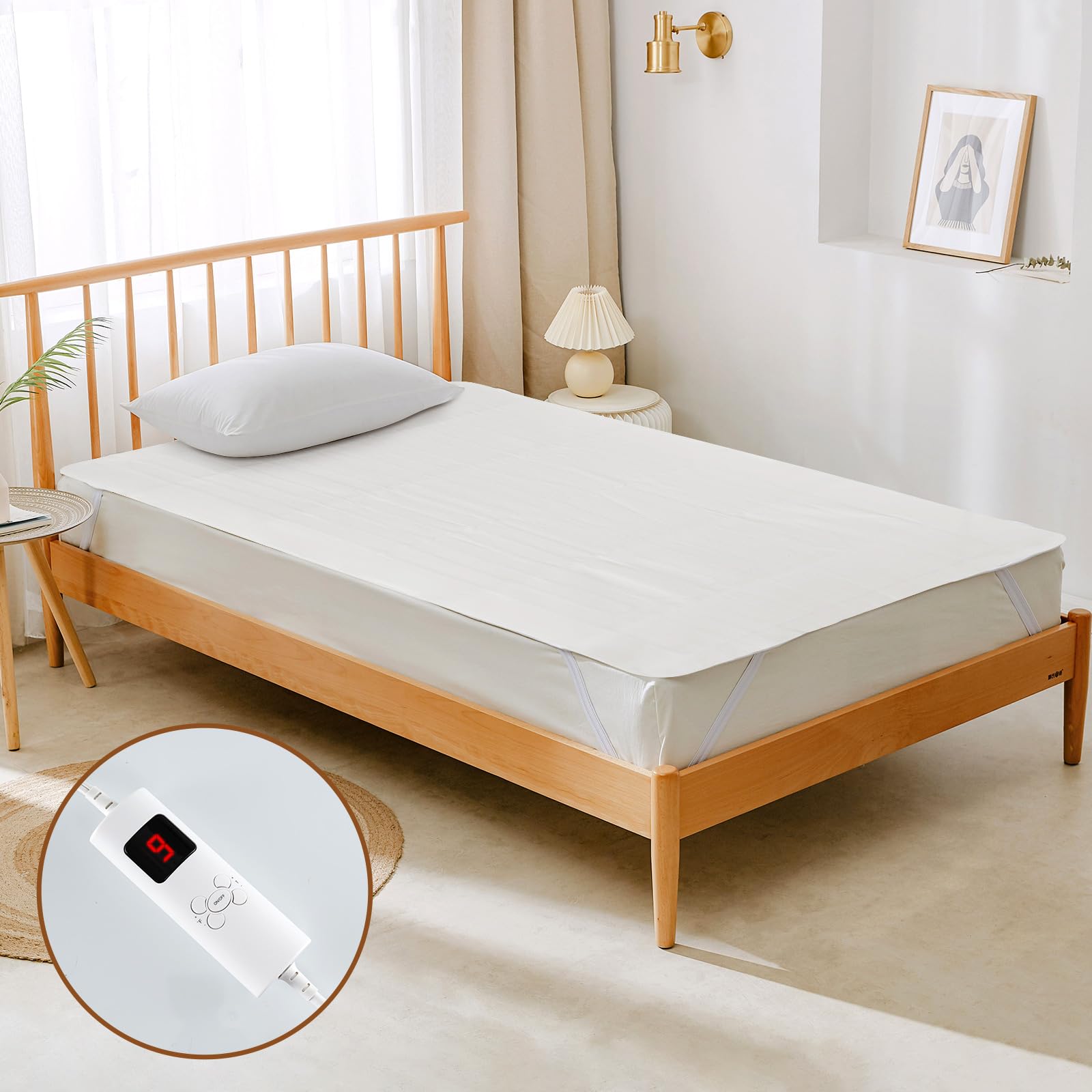 Heating Electric Mattress Pad with Dual Controllers, 9 Heat Settings & 9-Hour Auto Off, Machine Washable Bed Warmer for up to 10 Inches Mattress, 80&rdquo; x 78&rdquo;