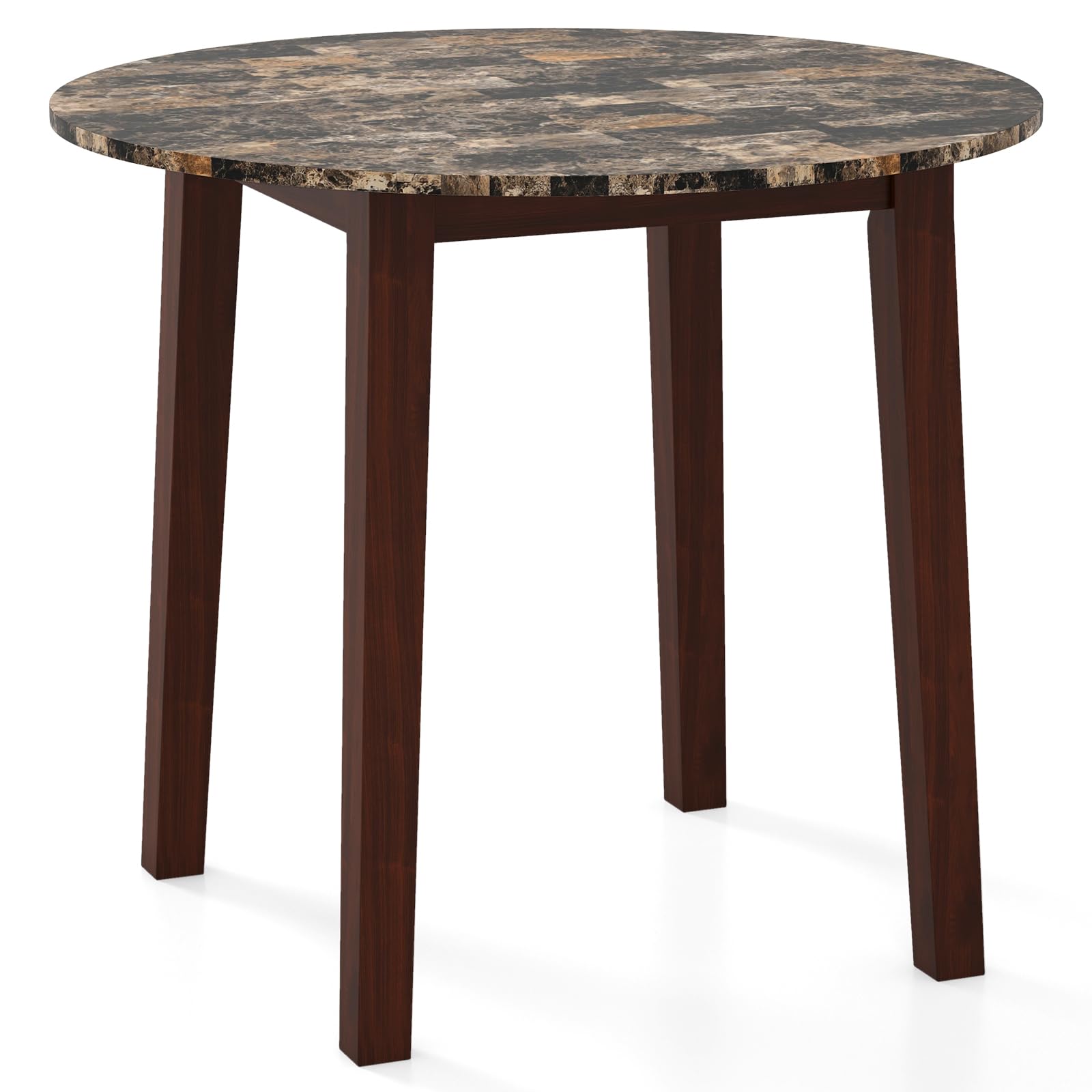 35&rdquo; Round Dining Table - Kitchen Table with Rubber Wood Legs, Marble-Textured Veneer Tabletop