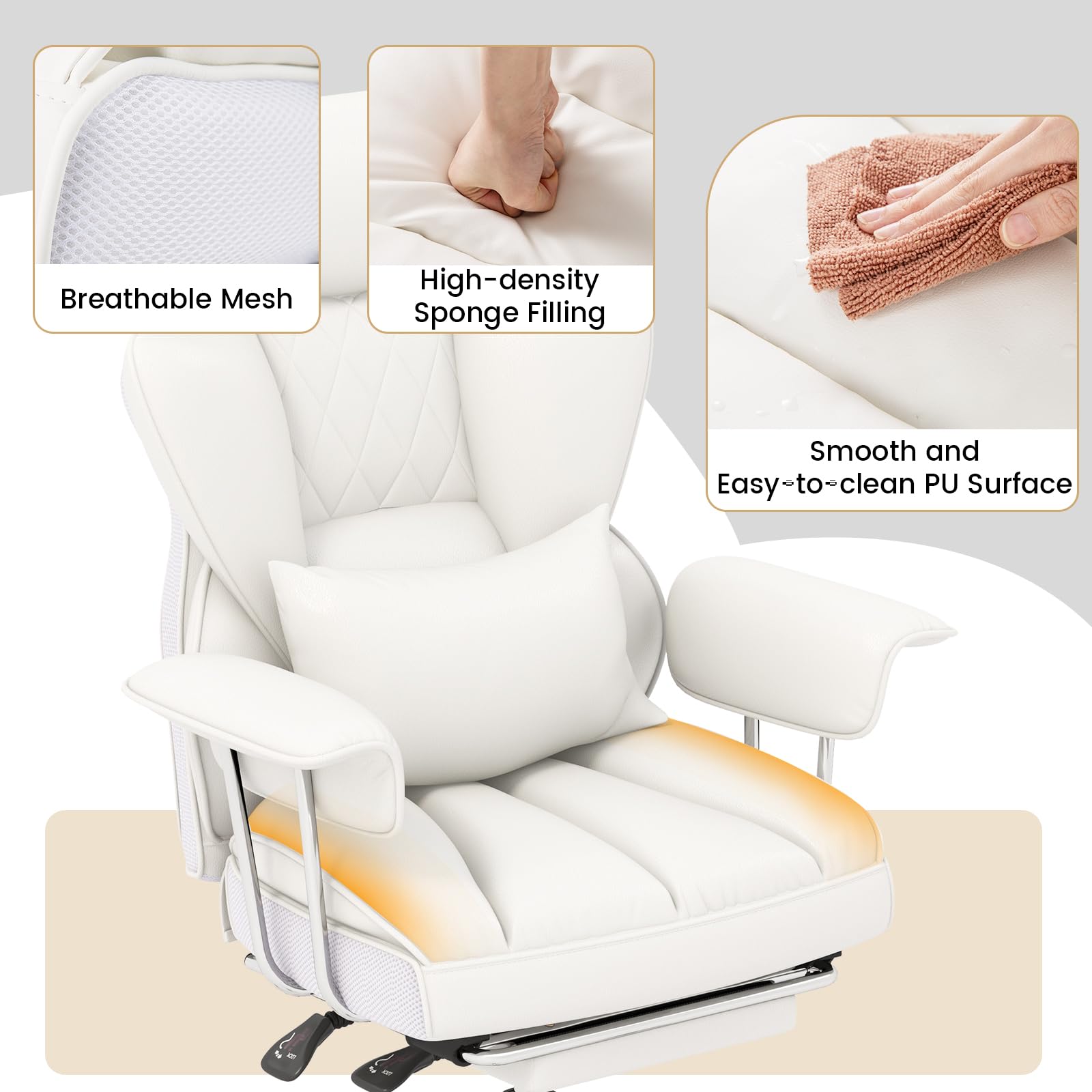400 LBS Big and Tall Office Chair, PU Leather Executive Desk Chair w/Retractable Footrest