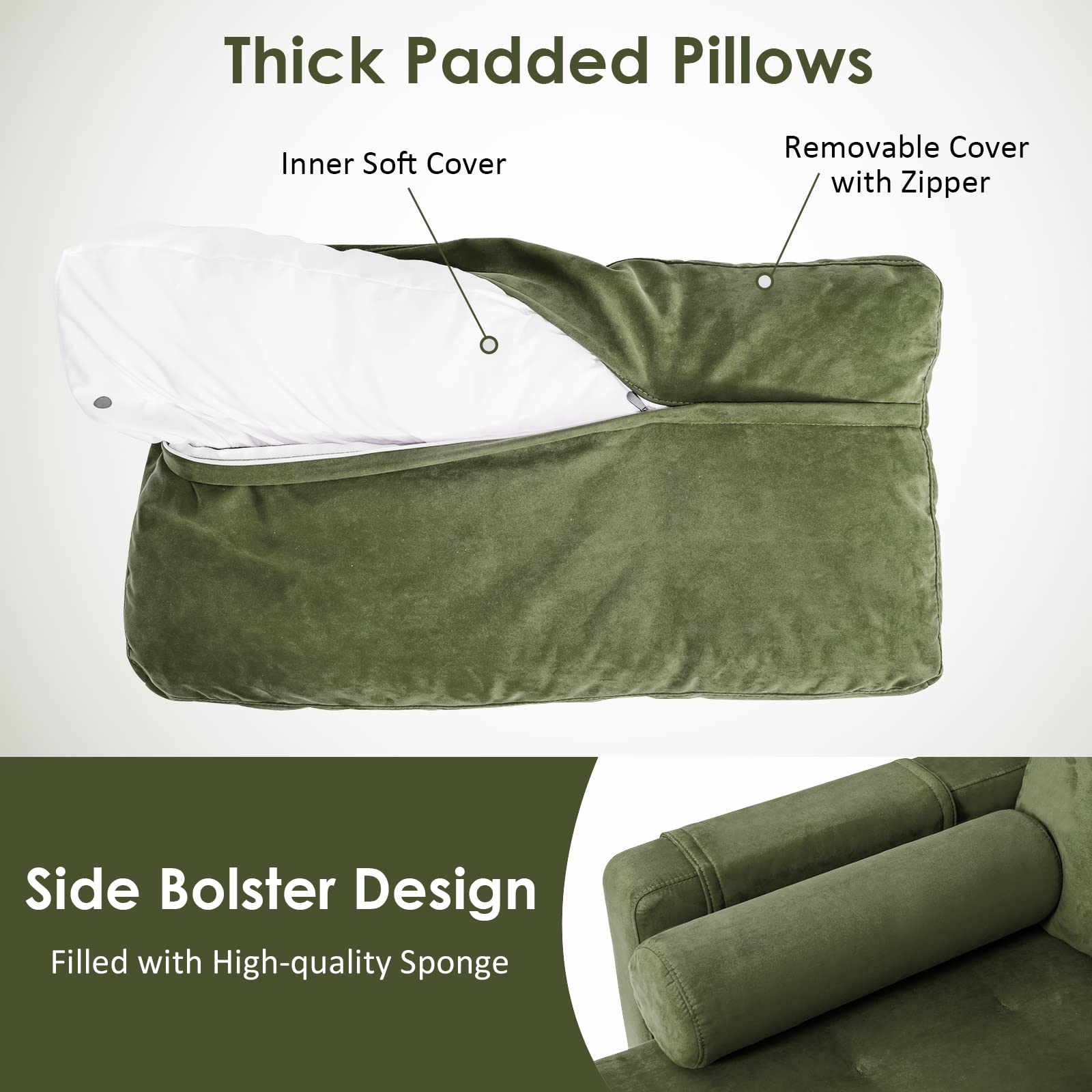 Modern Accent Sofa w/Comfy Cushion Bolster for Bedroom Reception Room