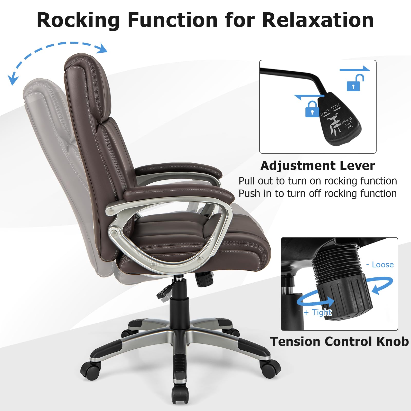 PU Leather Executive Office Chair with Padded Armrests and Lumbar Support