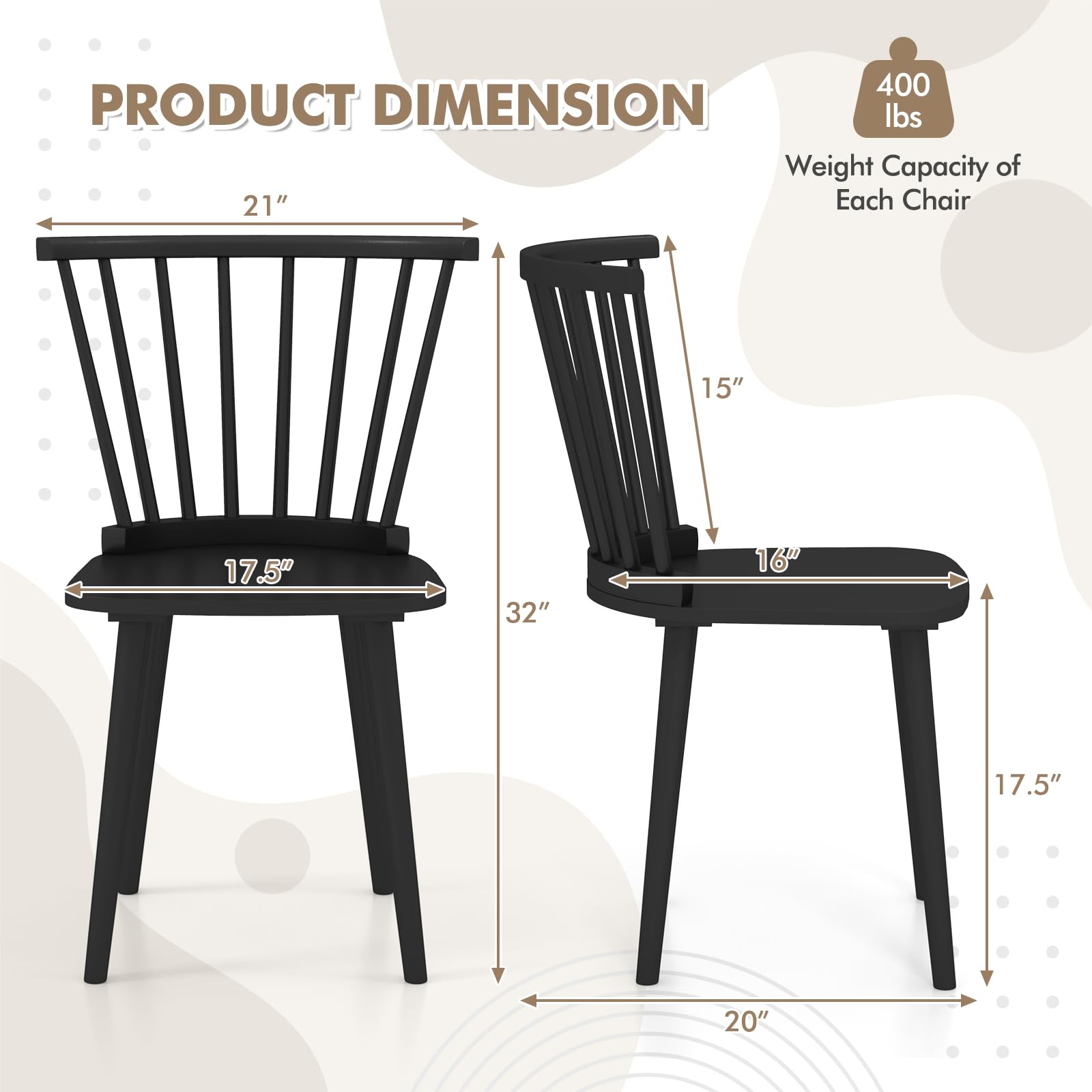 Wood Dining Chairs Set of 2/4, Windsor Dining Chairs with High Spindle Back