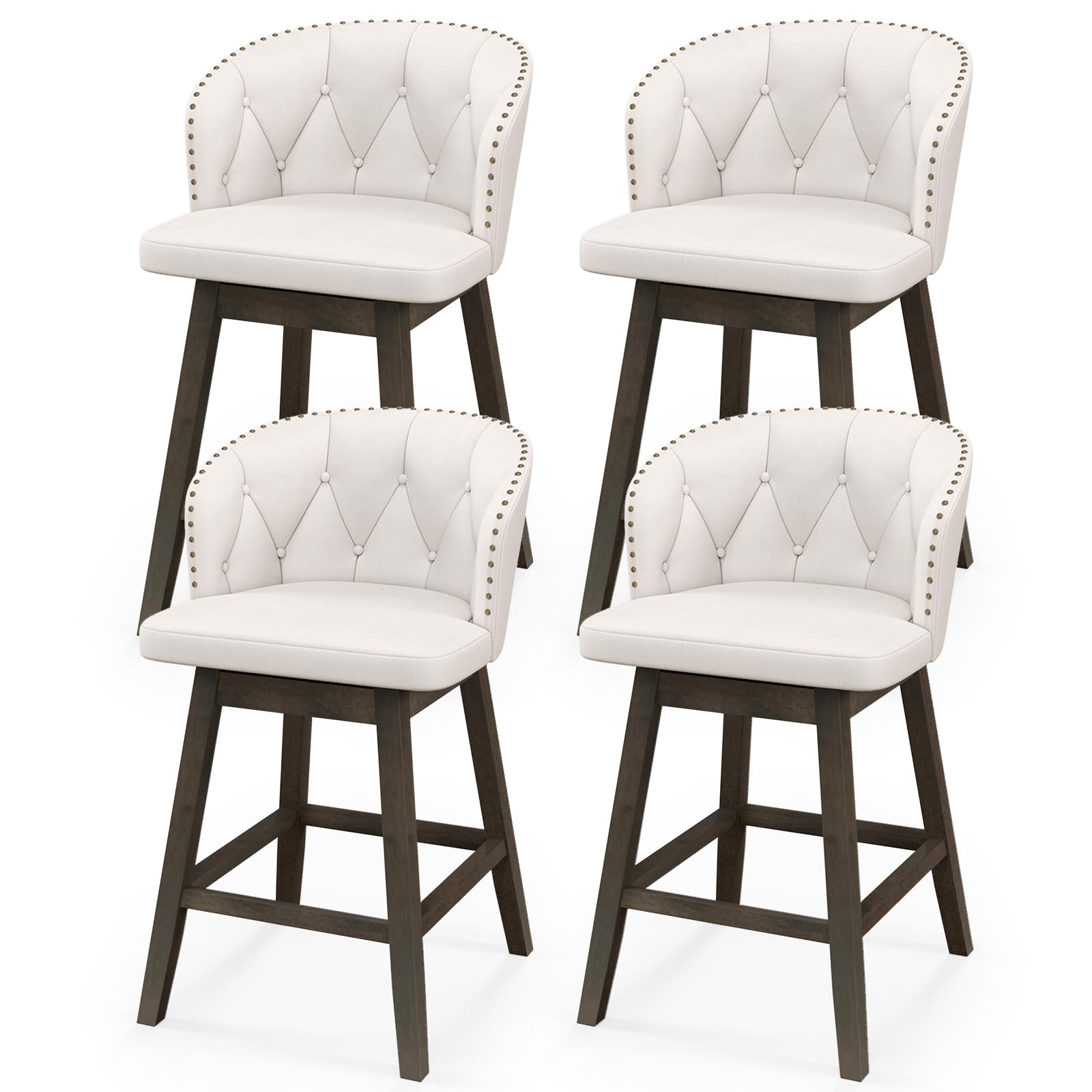 Counter Height Bar Stools Set of 2/4, Fabric Upholstered Island Stools with 360&deg; Swivel Seat & Button-Tufted Back