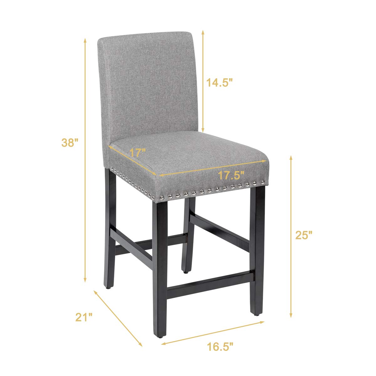 Bar Stools Set of 2/4, 25'' Counter Height Upholstered Bar Chairs w/ Rubber Wood Legs, Breathable Linen Fabric, Padded Seat & Backrest