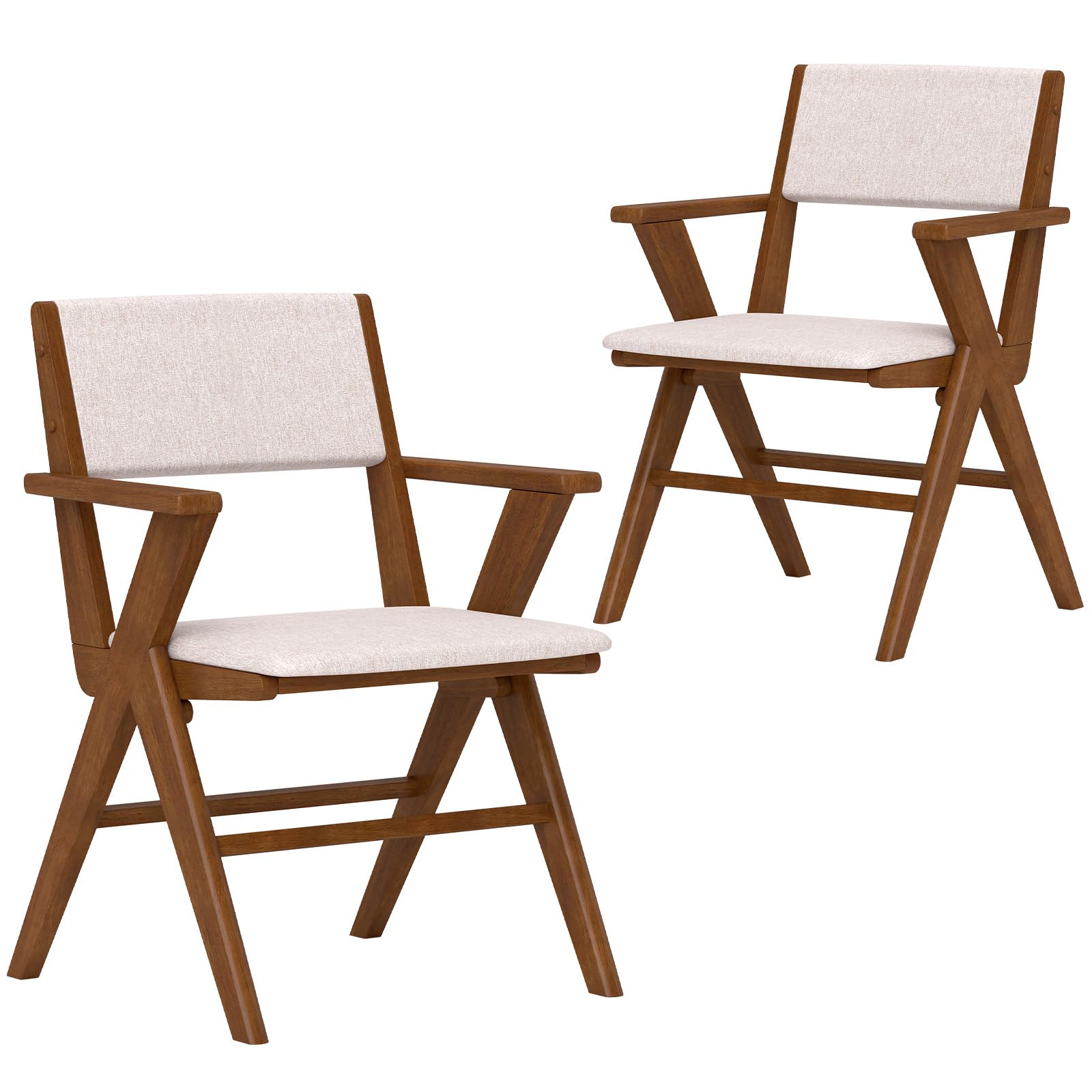 Wooden Dining Chairs Set of 2/4 w/Armrests, Rubber Wood Frame, Padded Seat & Back