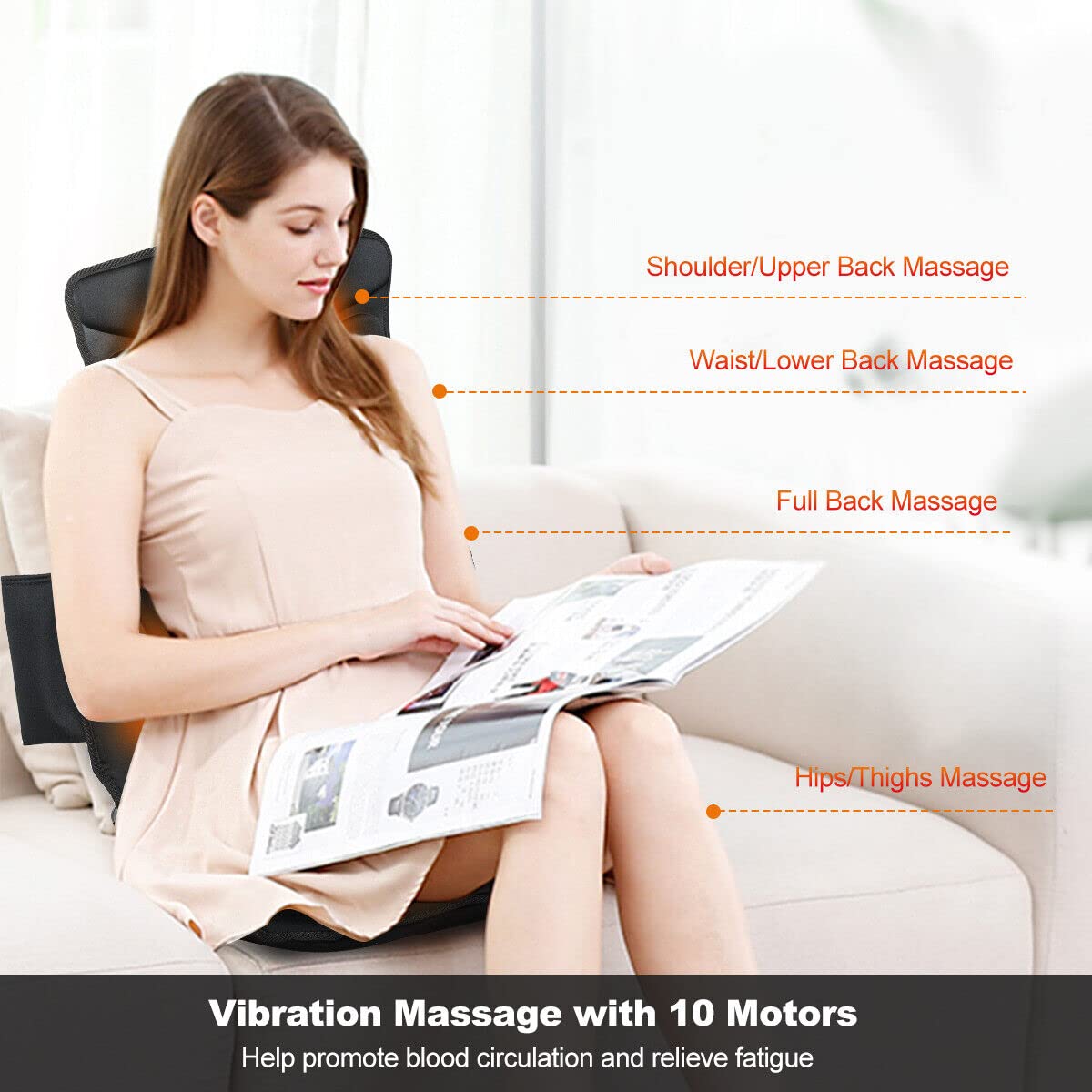 Massage Seat Cushion Back Massager with Heat Chair Massager, 10 Vibration Nodes & 2 Heat Pads