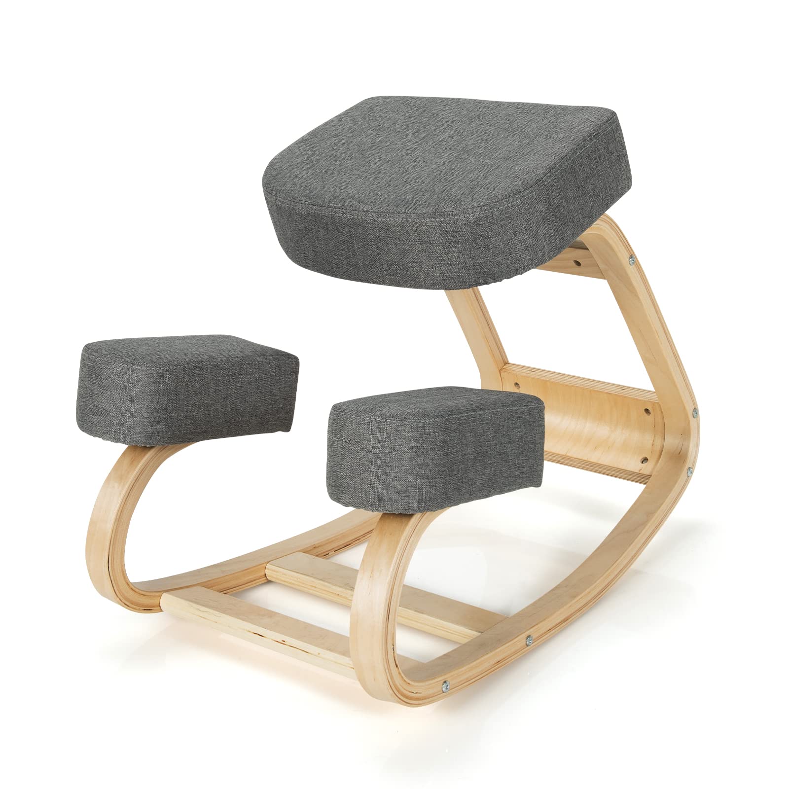 Kneeling Chair, Wood Posture Chair, Max Load 330 Lbs, Rocking Knee Chair with Soft Cushion