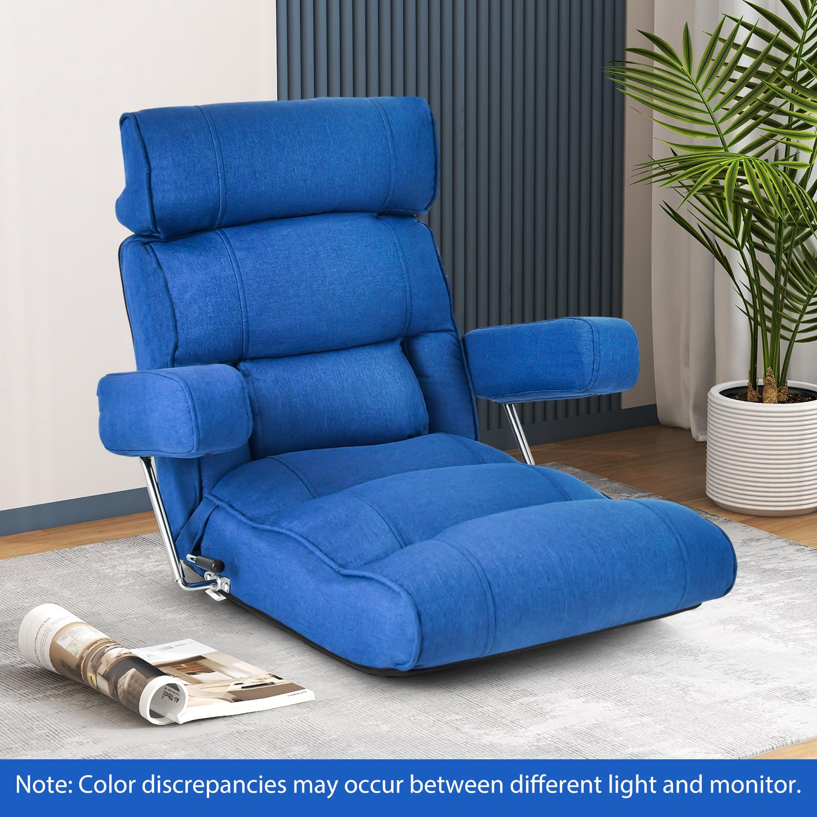 Adjustable Folding Floor Sofa Chair, Upholstered Indoor Chaise Lounge with 6-position