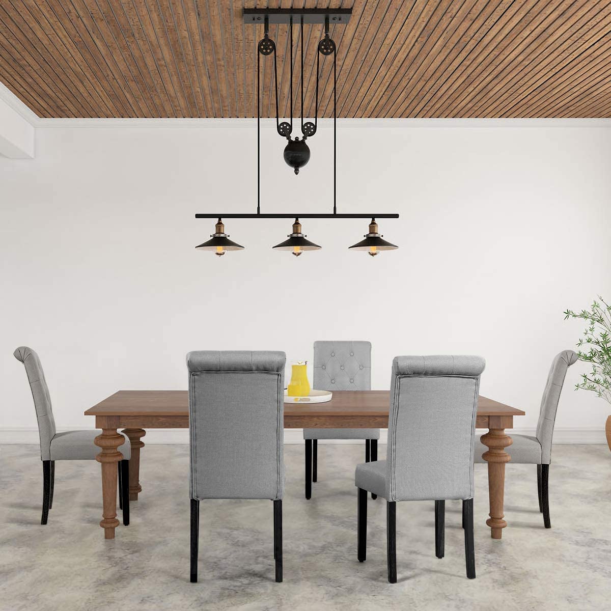 Upholstered Accent Dining Chairs Set of 2/4 with Adjustable Anti-Slip Foot Pads, High Back, Sturdy Wood Legs