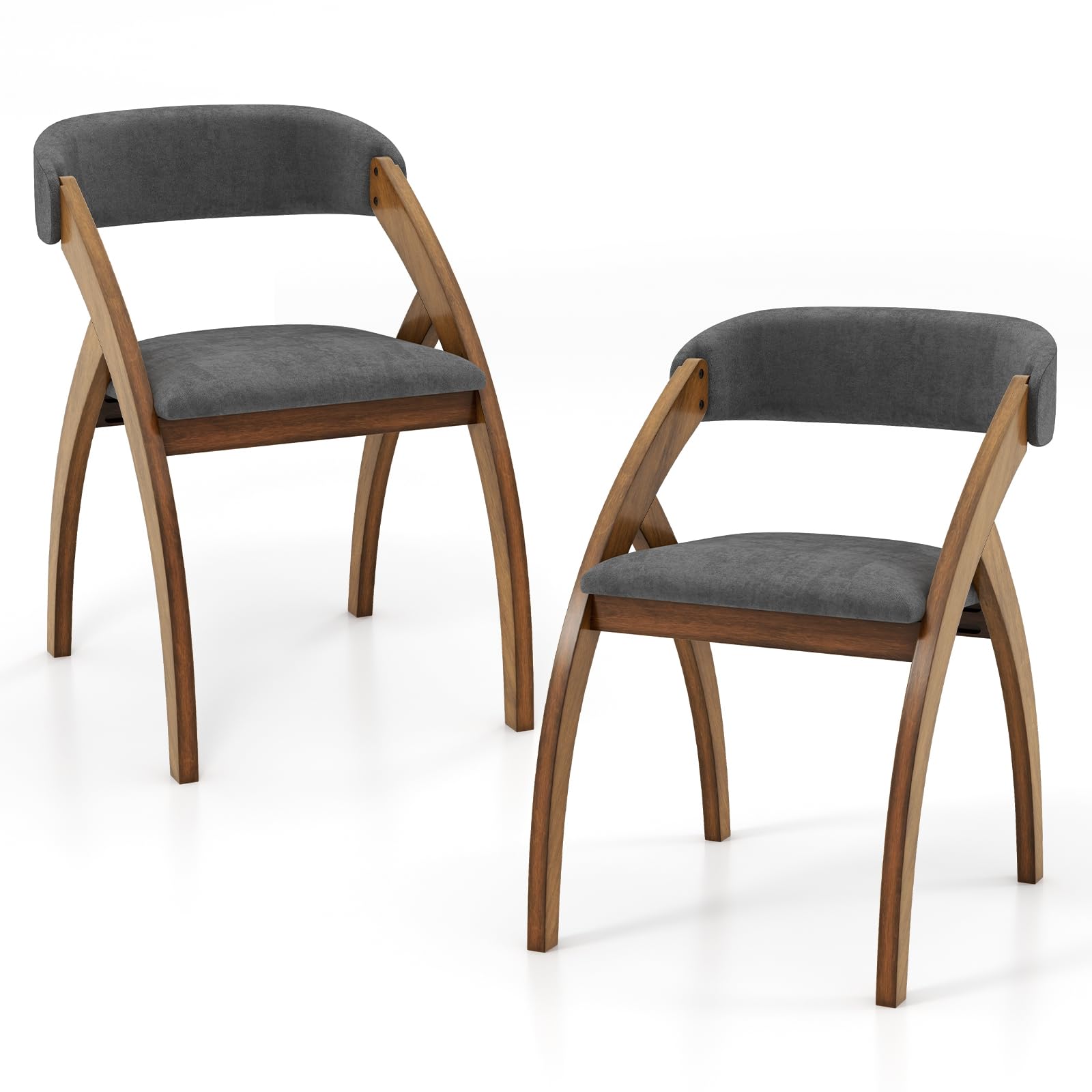 Wooden Dining Chairs Set of 2/4, Upholstered Kitchen Chairs w/Arched Rubber Wood Legs, Padded Cushion & Curved Back