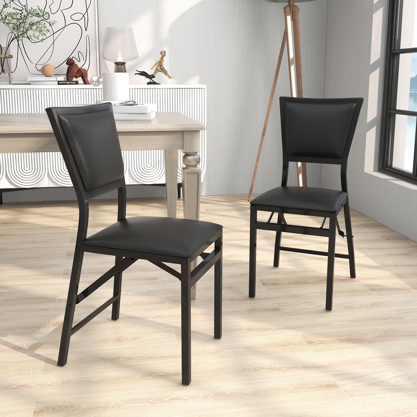 Folding Dining Chairs Set of 2/4 with Padded Seats, Sturdy Metal Frame