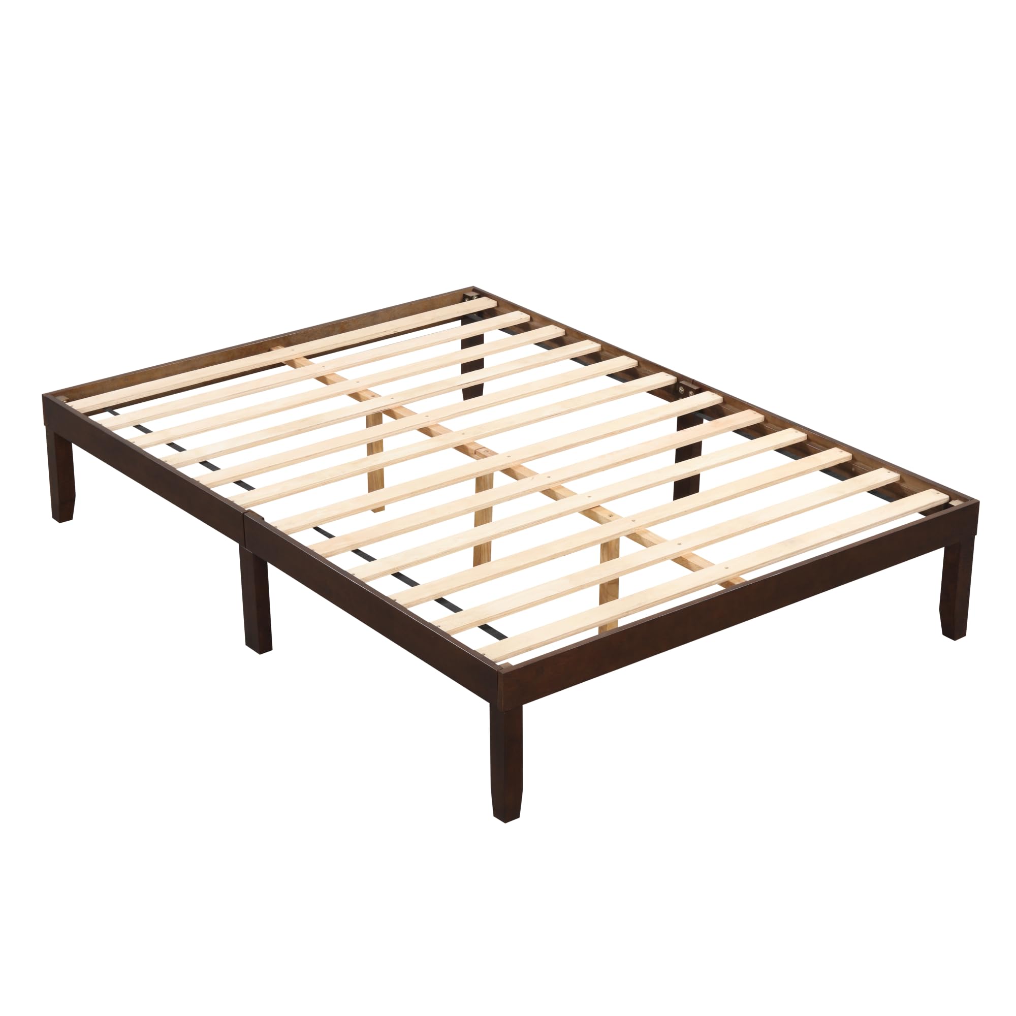 Wood Platform Bed Frame, 14 Inches Wooden Mattress Foundation with Solid Rubber Wood Legs