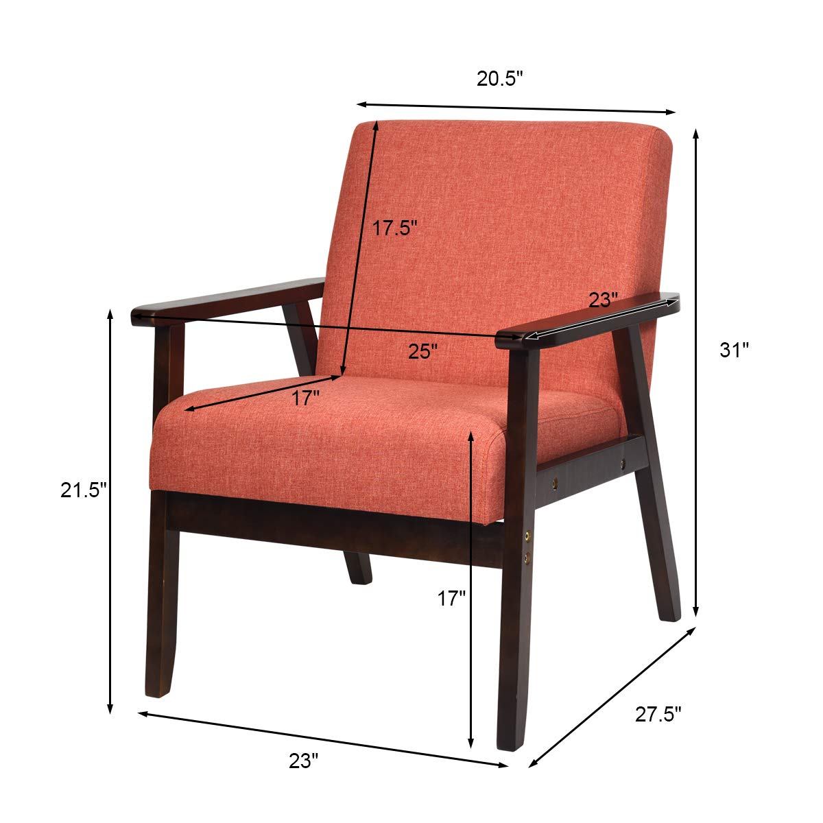 Solid Hardwood Made Mid-Century Modern Accent Chair | Retro Fabric Armchair