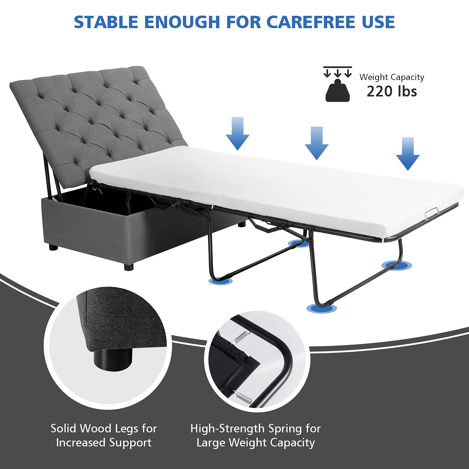 Folding Ottoman Sleeper Chair With Mattress, Convertible Fold Out Sofa Bed