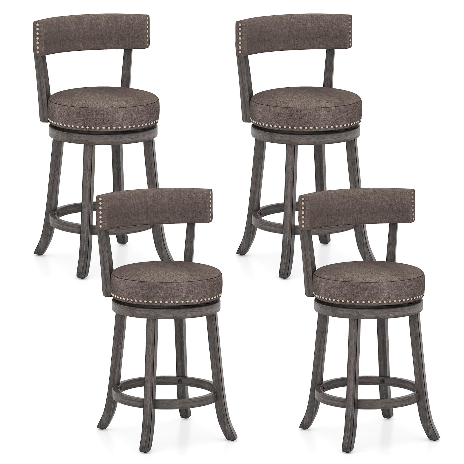Swivel Counter Height Bar Stools Set of 2/4 with Footrest, Rubber Wood Frame