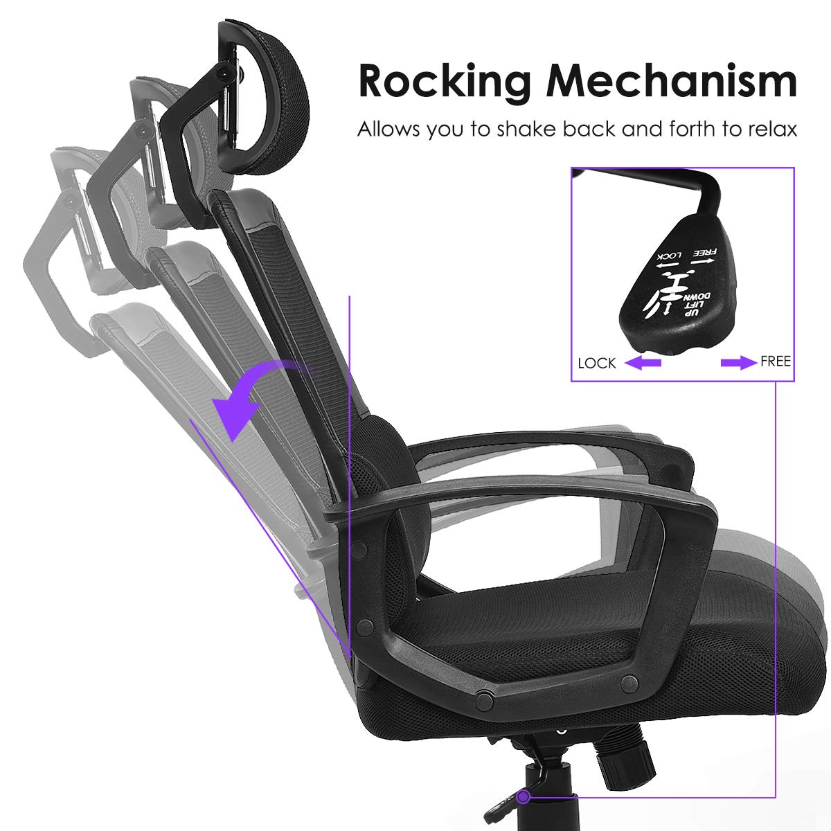 Mesh Office Chair, Ergonomic High Back Computer Desk Chair with Adjustable Headrest & Lumbar Support