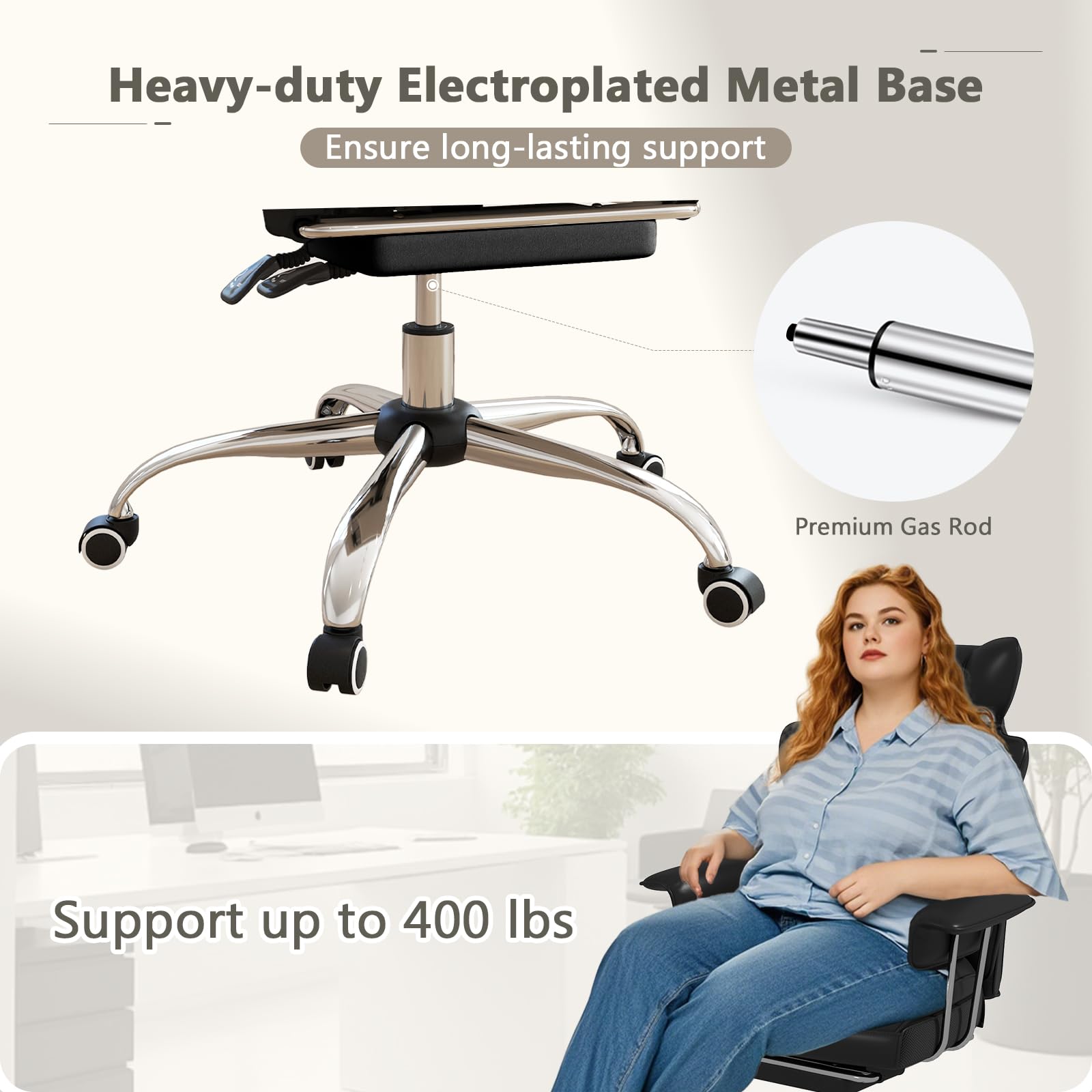 400 LBS Big and Tall Office Chair, PU Leather Executive Desk Chair w/Retractable Footrest