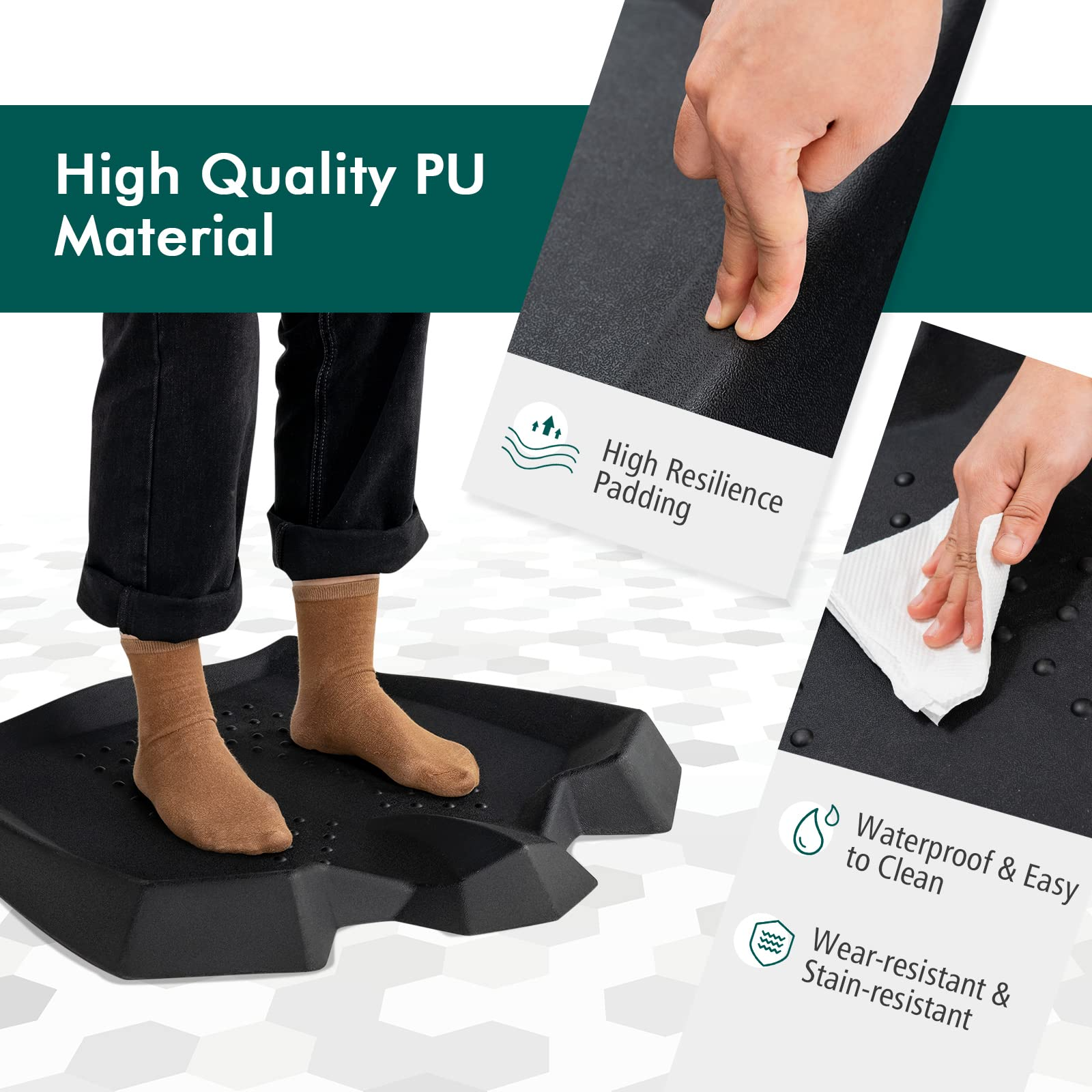 Anti Fatigue Mat, Not-Flat Standing Mat w/ Foot Massage Points Diverse Terrain & Beveled Edges for Home Kitchen Office