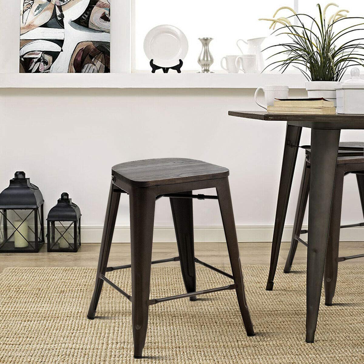 Dining Chairs Set of 4, Metal Counter Height Bar Stools Stackable Industrial Vintage Tolix Style