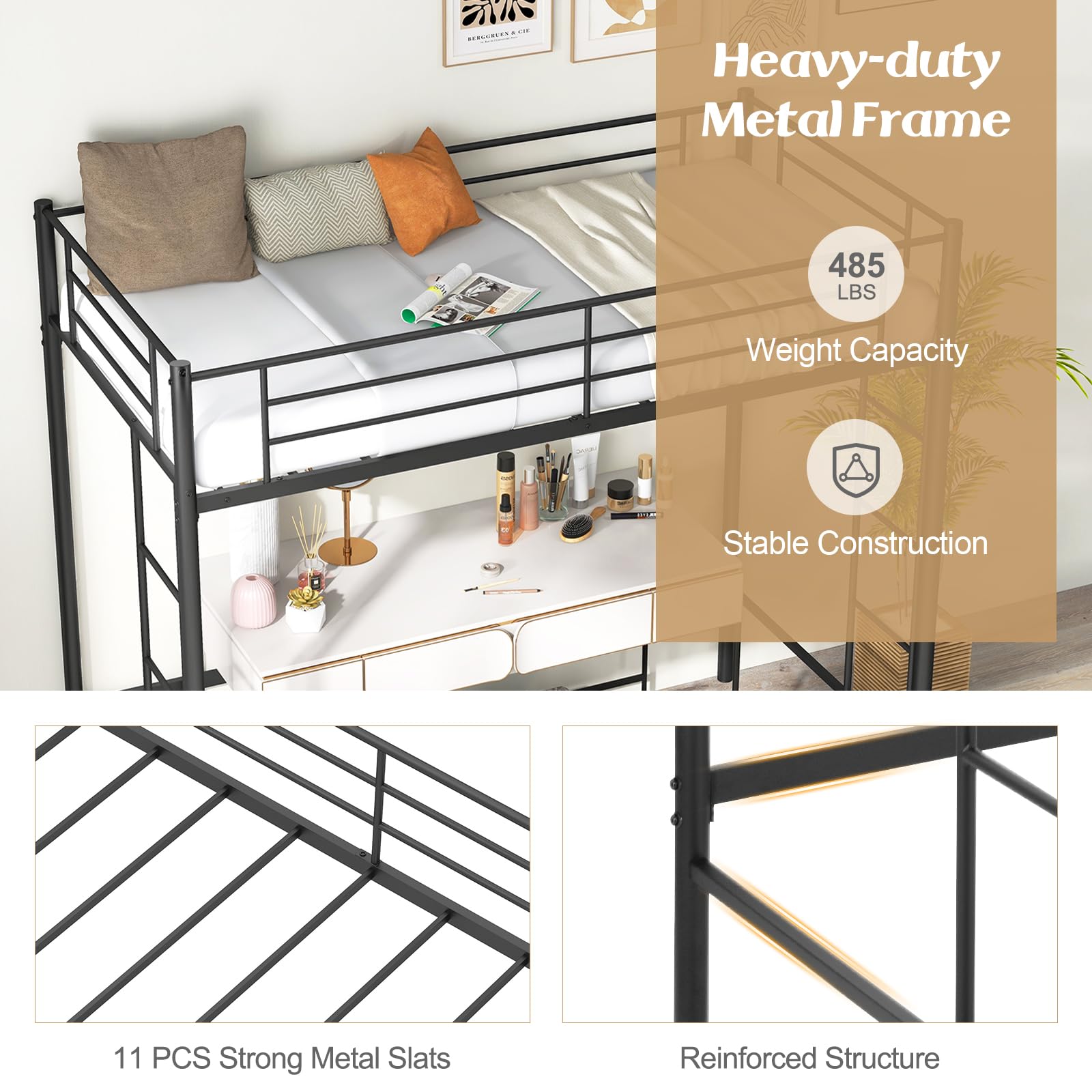 Metal Loft Bed Frame Twin Size