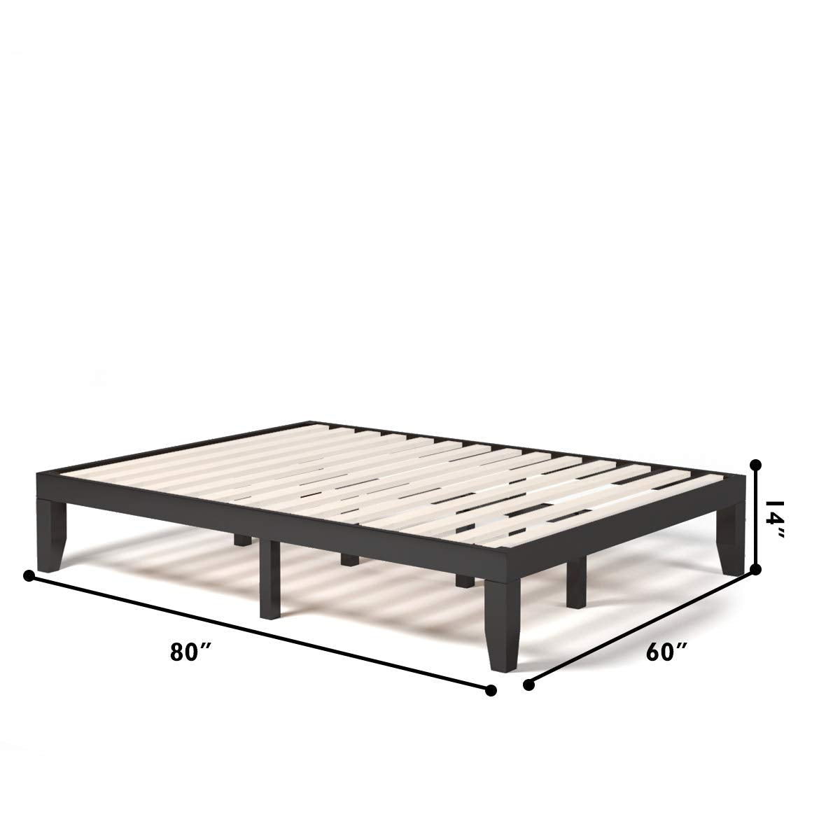 14 Inches Wood Platform Bed Frame, Solid Wood Mattress Foundation with Rubber Wood Frame