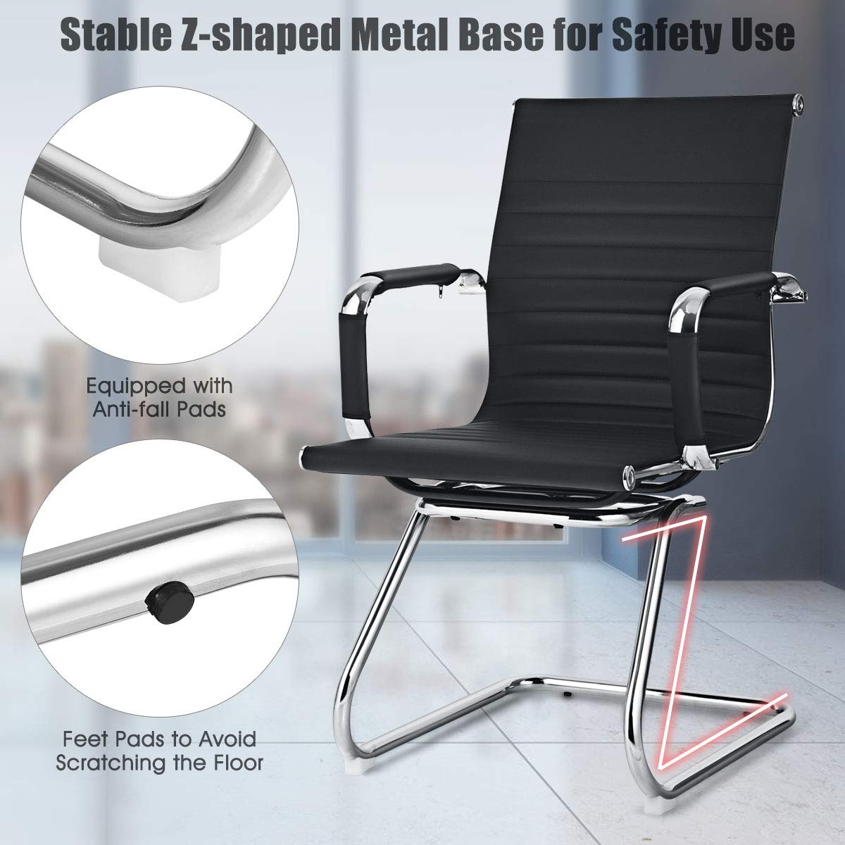 Office Reception Chairs- Guest Chairs, Conference Chair with Arm, Anti-Slip Foot Pads