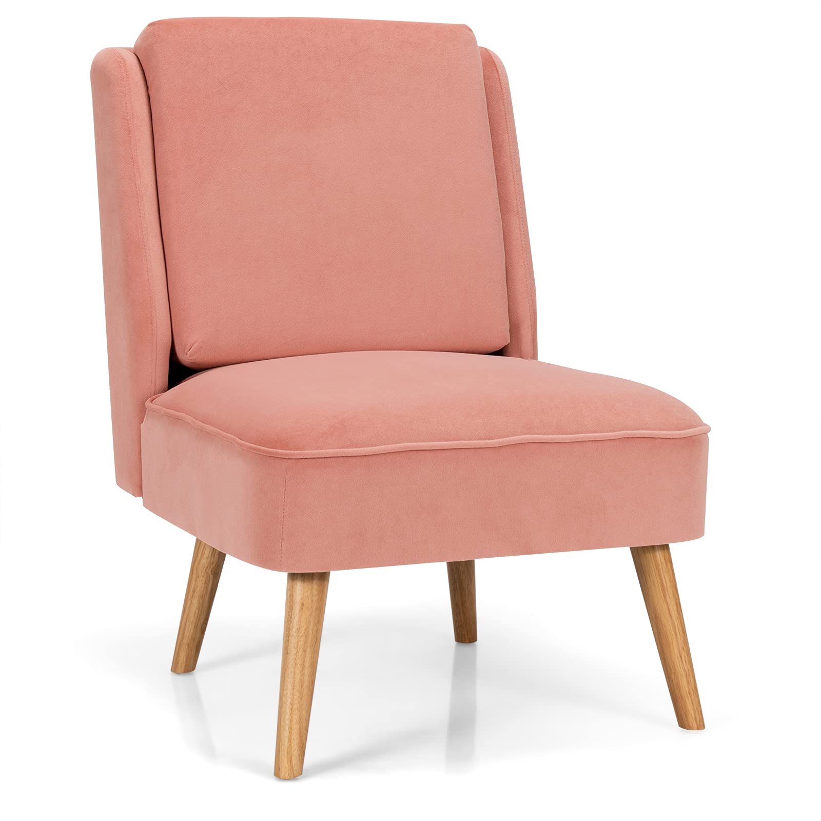 Velvet Accent Chair, Comfy Single Sofa Chair w/Rubber Wood Legs, Modern Upholstered Leisure Living Room Chair