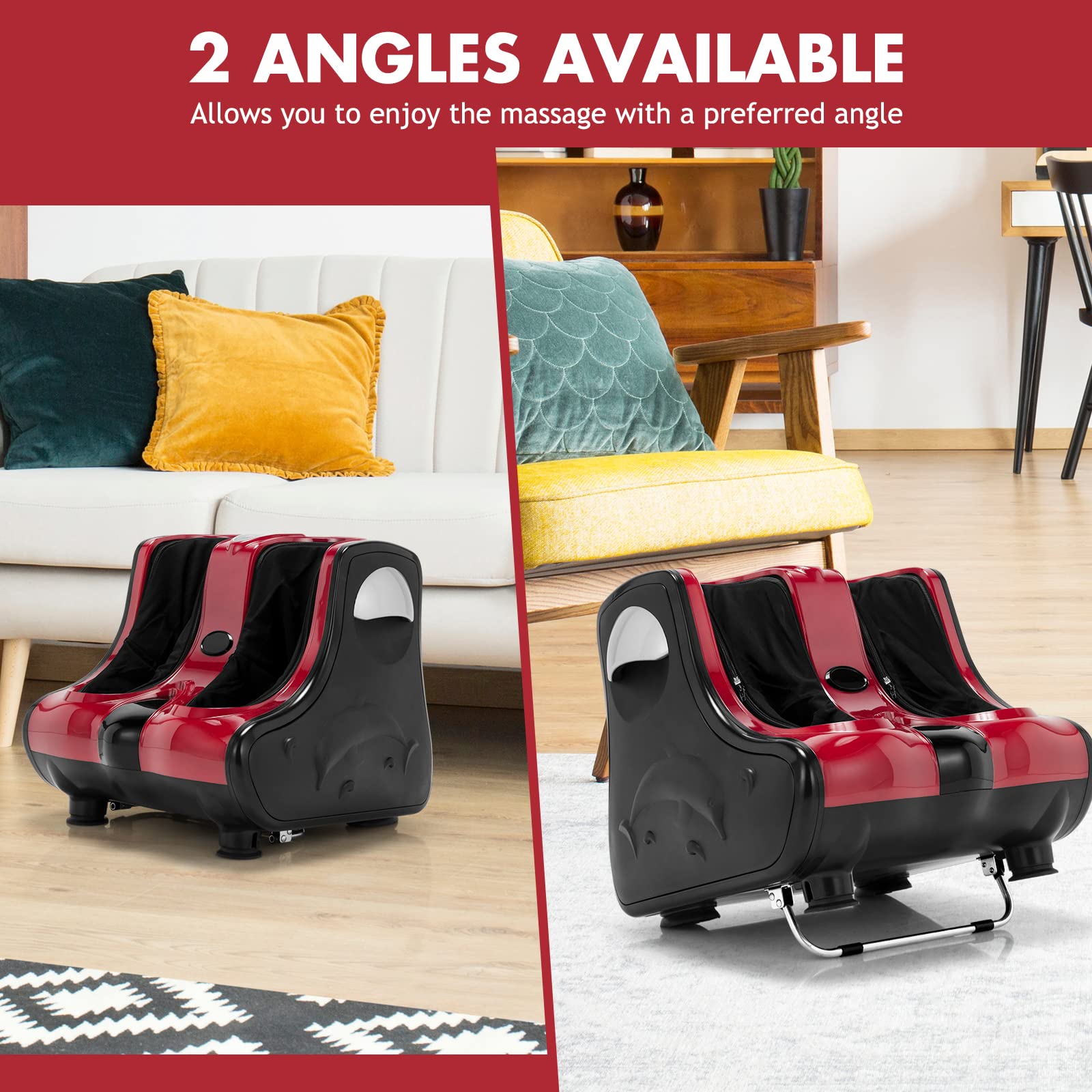 Foot and Calf Massager, Shiatsu Foot Massager Machine w/Heating, Kneading, Vibration, Rolling, Adjustable Speed & Tilt Base