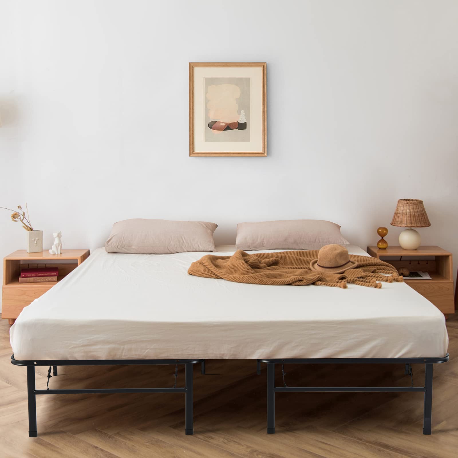 2 in 1 Folding Metal Bed Frame,Twin/Full- Queen/King Size Portable Bed Base