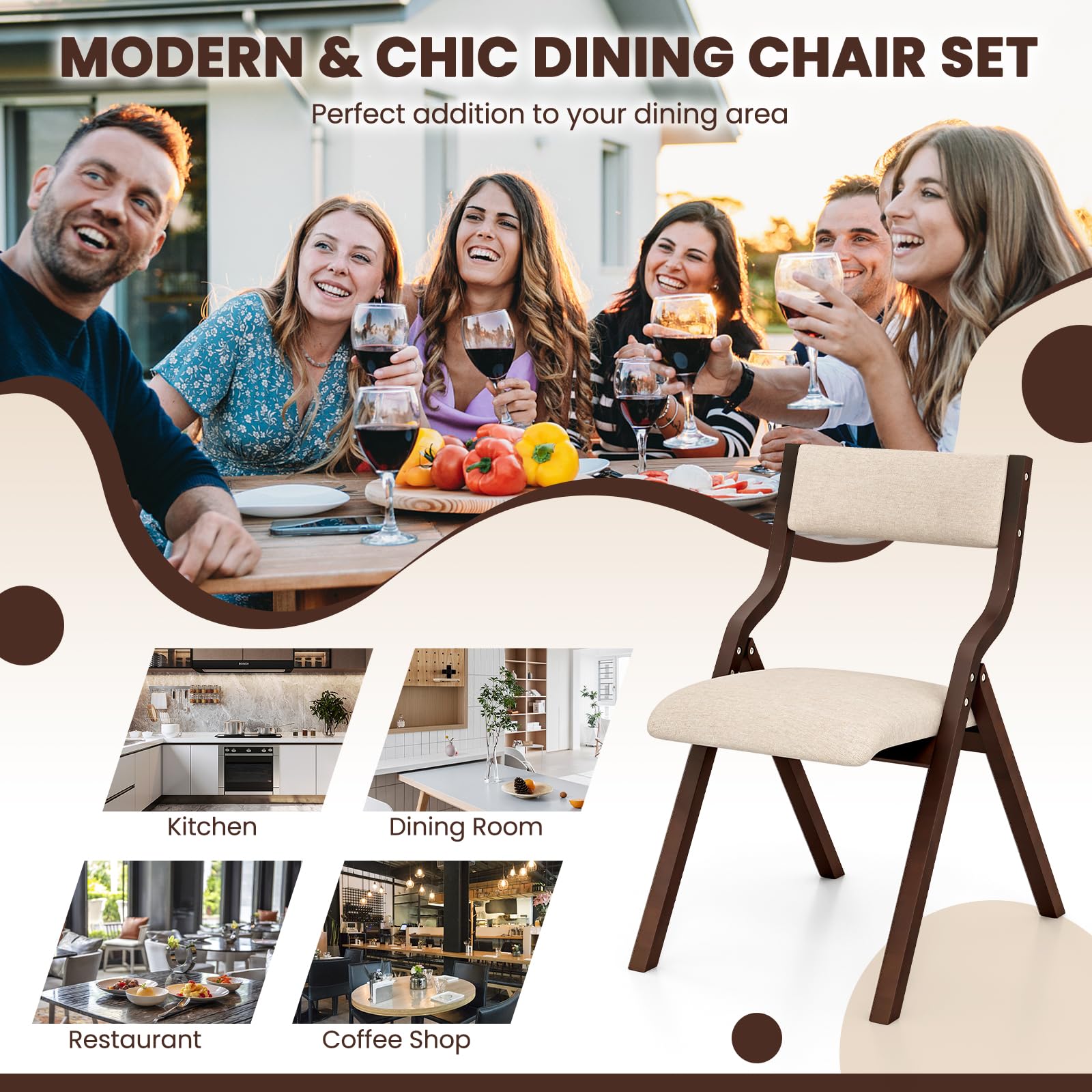 Folding Dining Chairs Set of 2/4, Foldable Chairs with Padded Seat and Solid Wood Frame