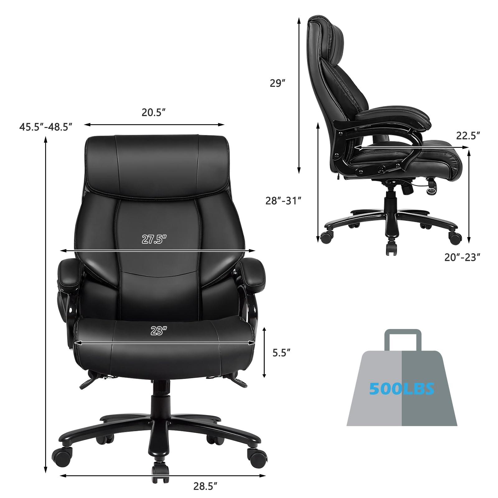 Big and Tall 500lbs Massage Office Chair, Heavy Duty Executive Office Chair with 6 Massage Points