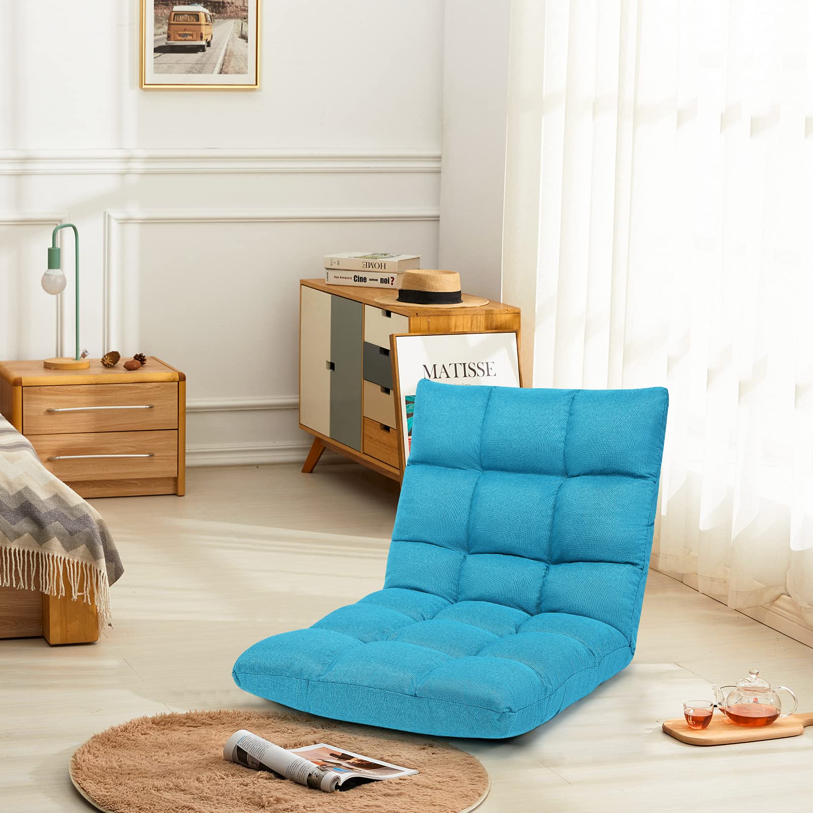 Folding Gaming Floor Chair，Adjustable 14-Position Floor Sofa with Back Support