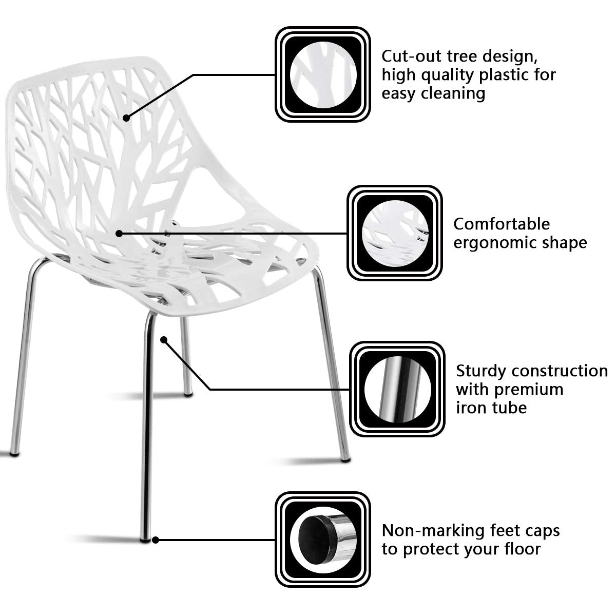 Set of 6 Modern Stackable Dining Chairs with Plastic Feet Pads