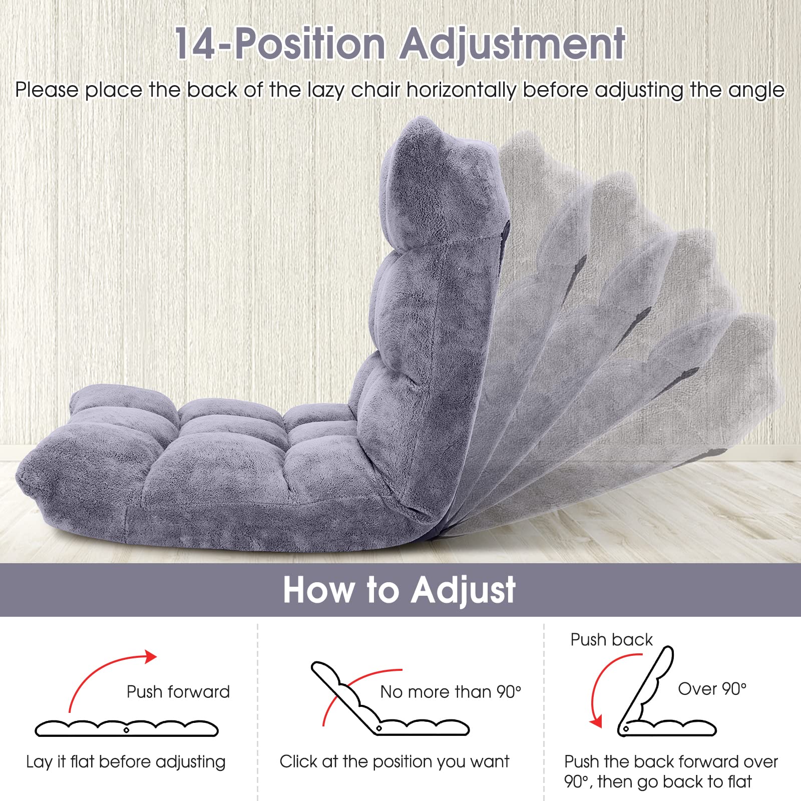 Floor Chair with Back Support, Folding Sofa Chair with 14 Adjustable Position