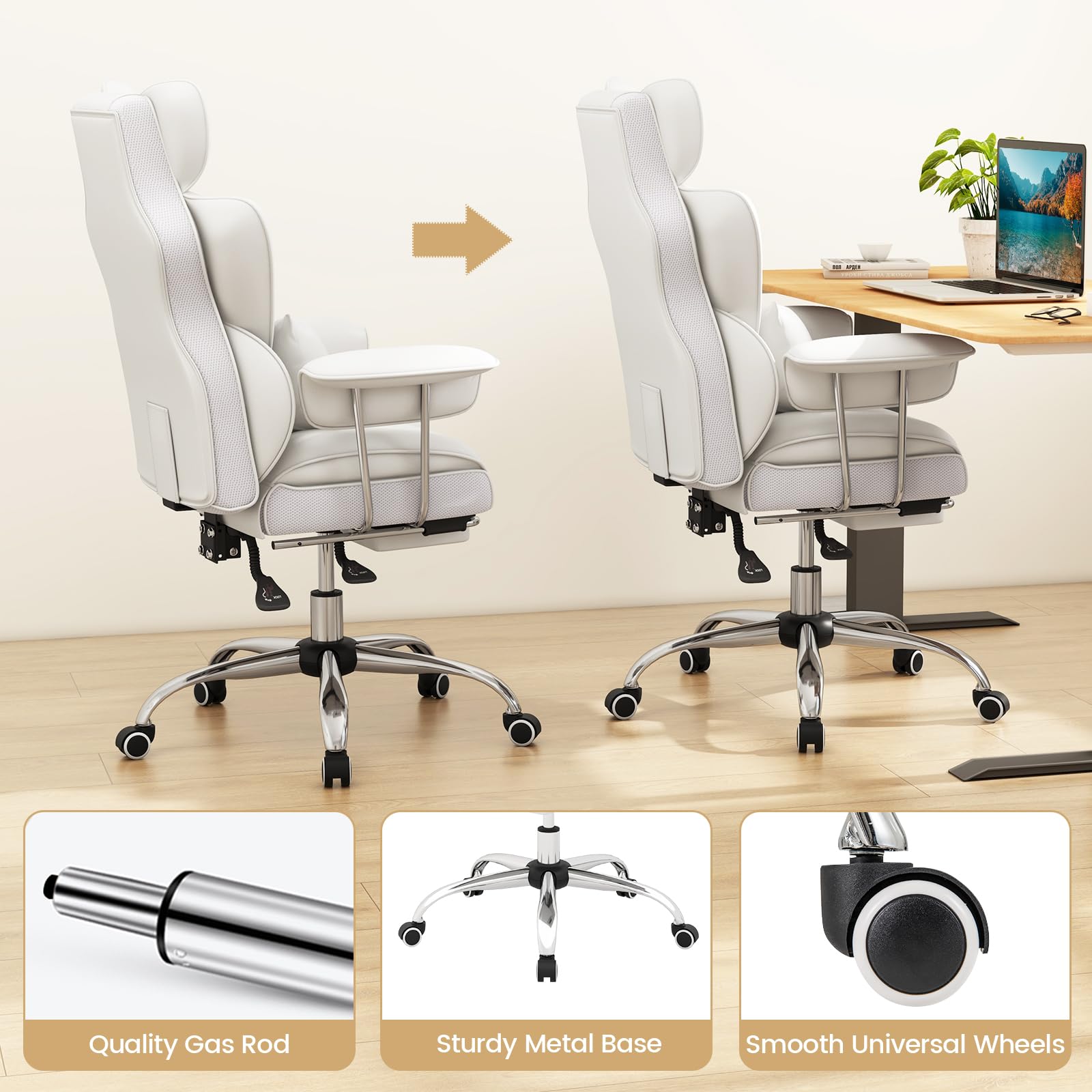 400 LBS Big and Tall Office Chair, PU Leather Executive Desk Chair w/Retractable Footrest