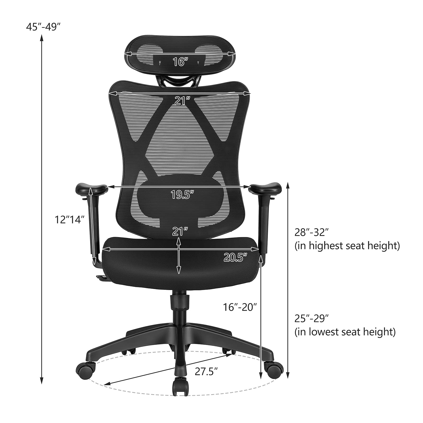 Ergonomic Office Chair with Adjustable Lumbar Support, Armrests and Headrest