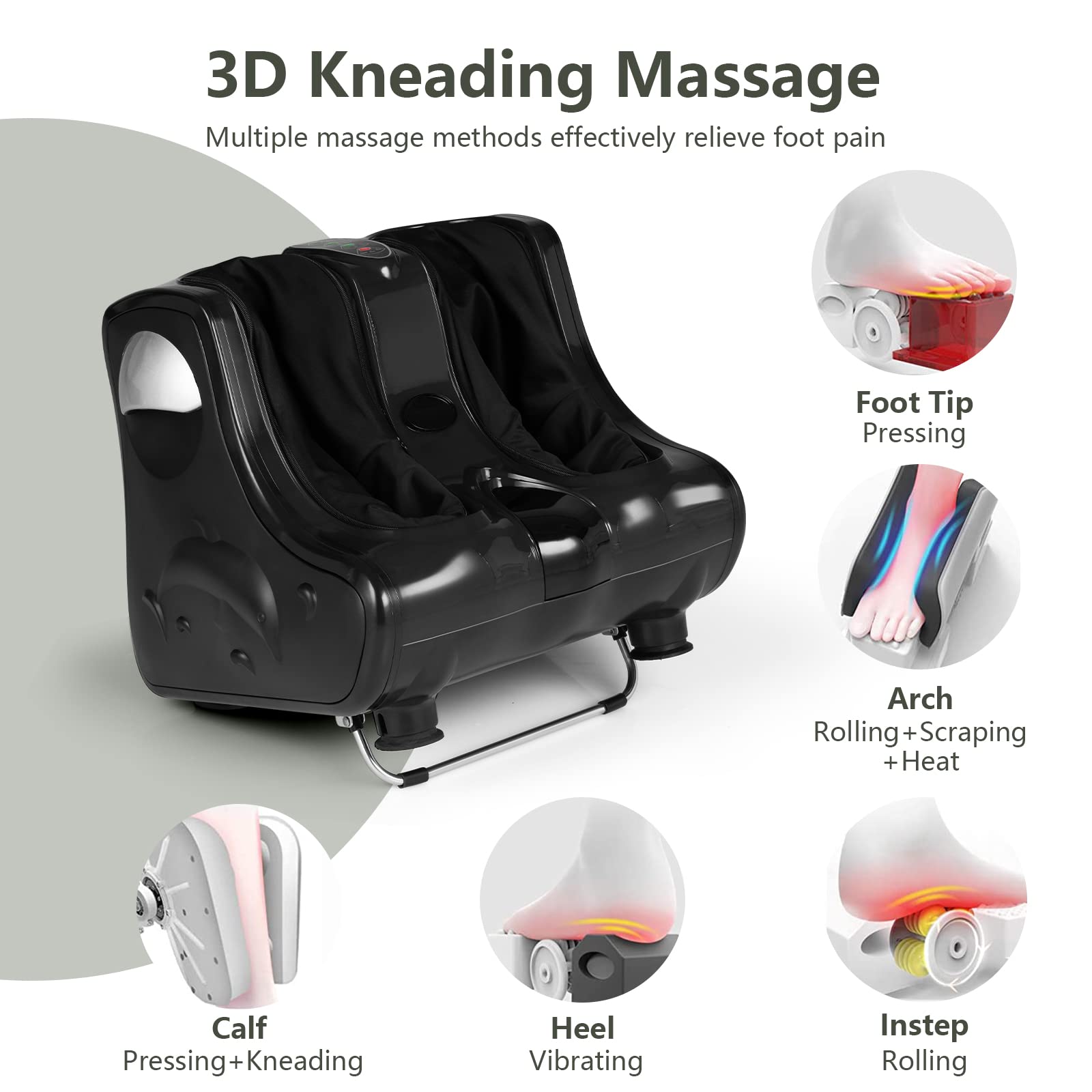 Foot and Calf Massager with Heat，Shiatsu Foot Massager Machine with Vibration, Deep Kneading, 3-Level Intensity Modes