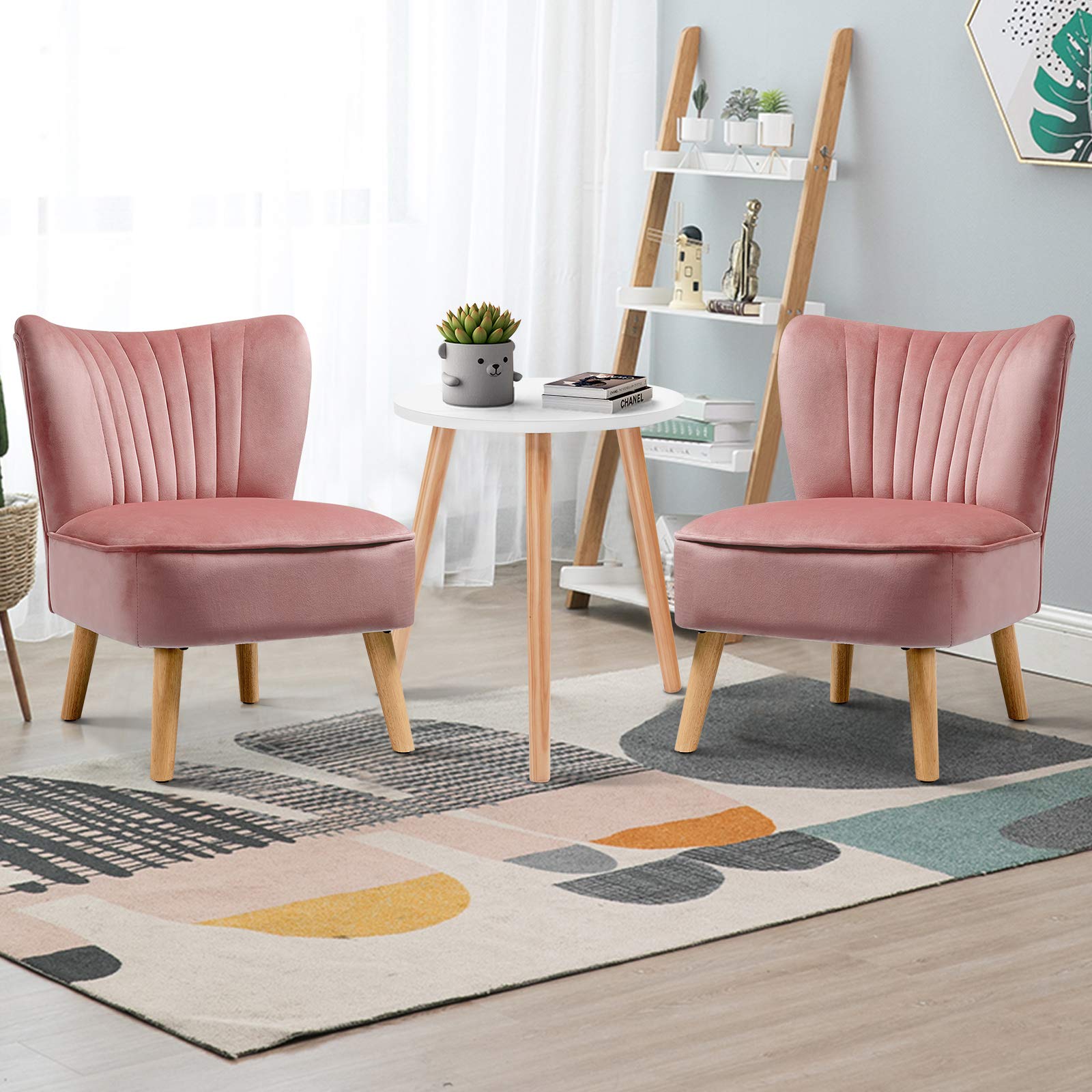 3pcs Velvet Accent Chair with End Table Set for Living Room Bedroom