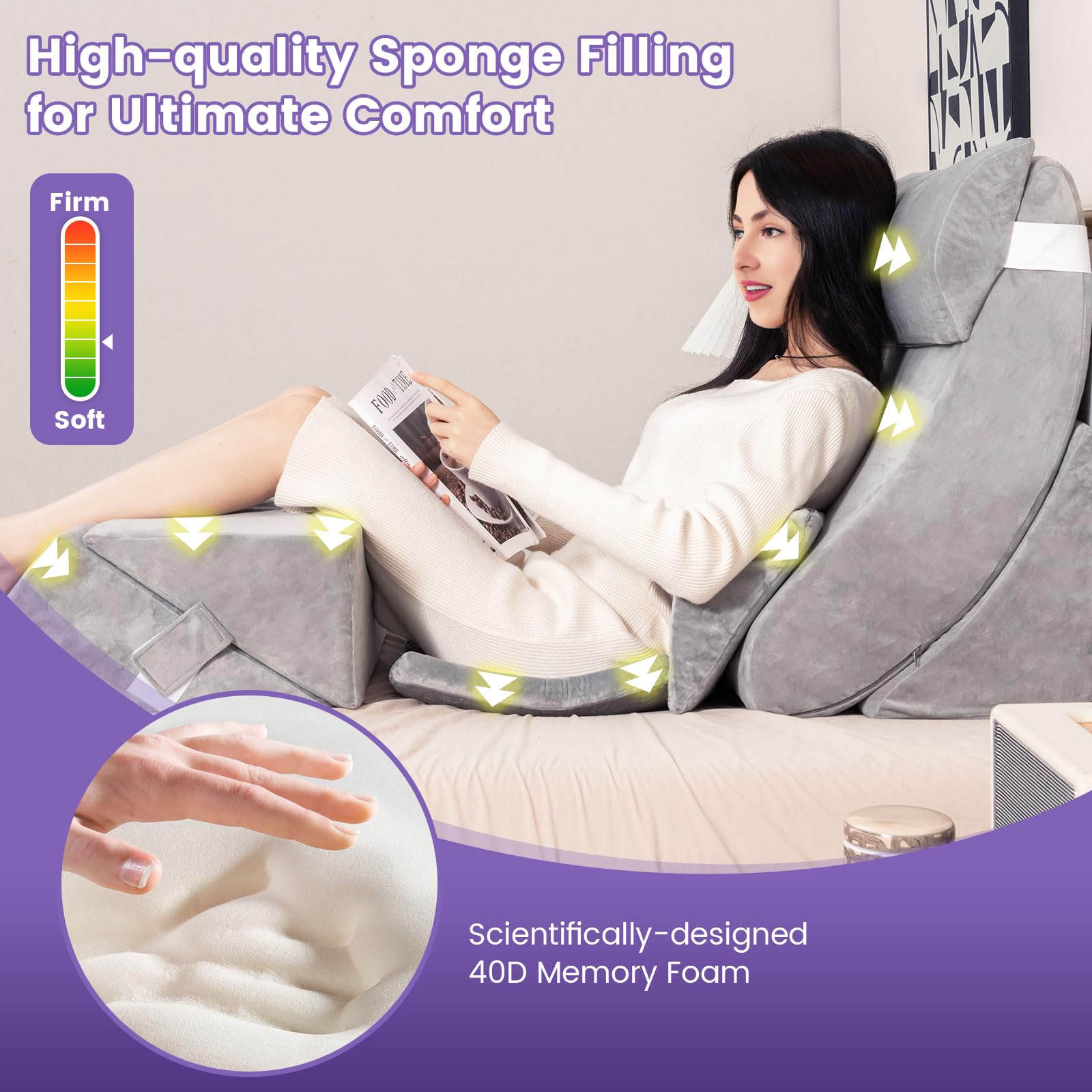 7 PCS Orthopedic Bed Wedge Pillow Set, Bed Wedge Pillows with Memory Foam for Neck, Back & Leg Pain Relief