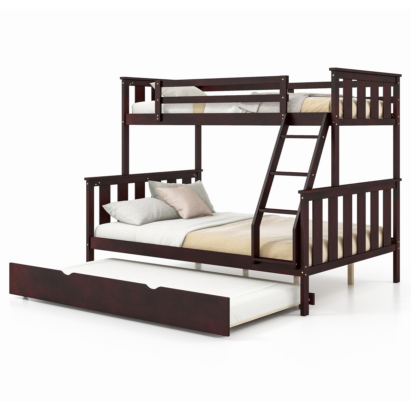 Convertible 3-in-1 Twin Over Full Bunk Bed with Trundle