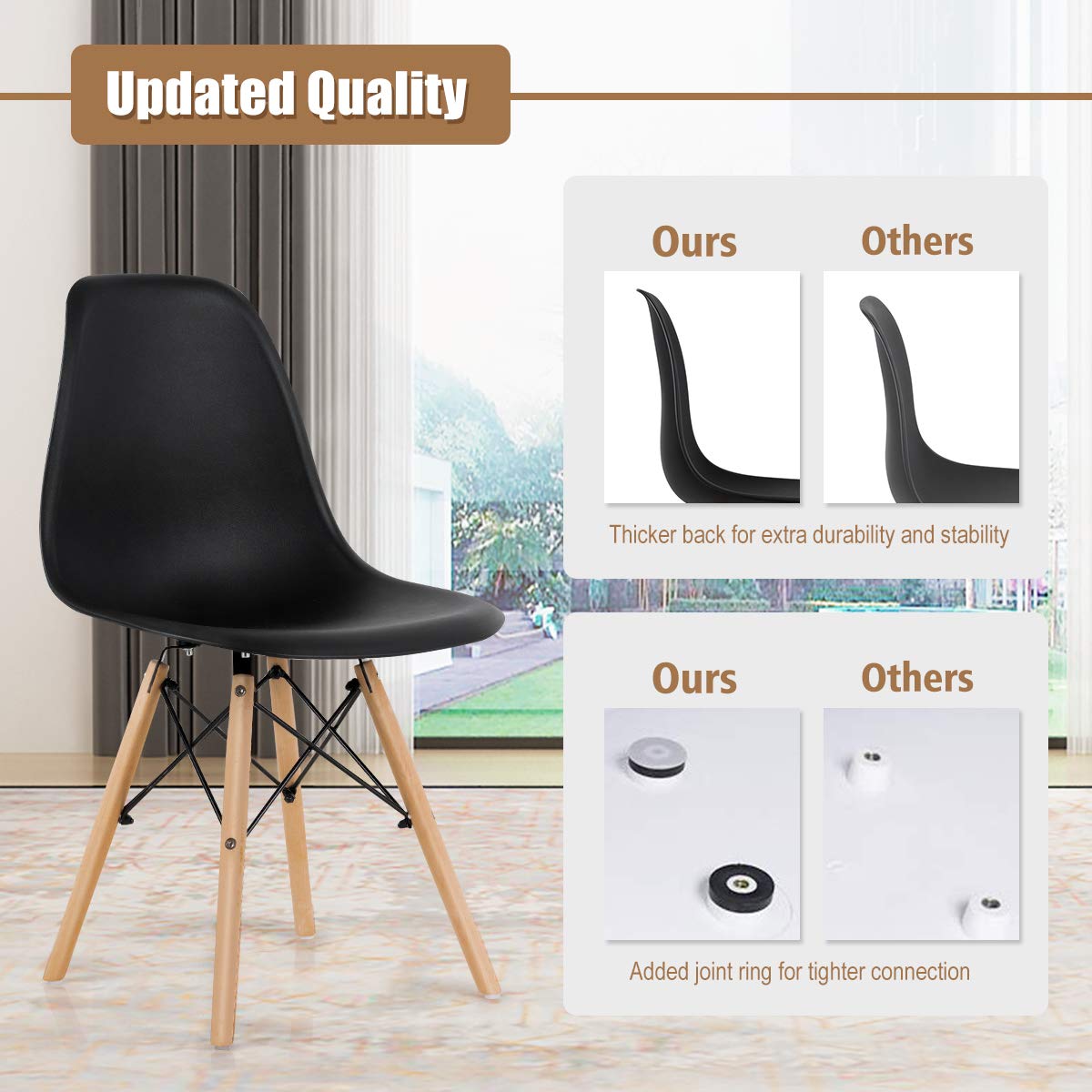 Pre Assembled Mid Century Modern Dining Chairs Set of 4 with Wood Legs, Shell Lounge Plastic Chairs