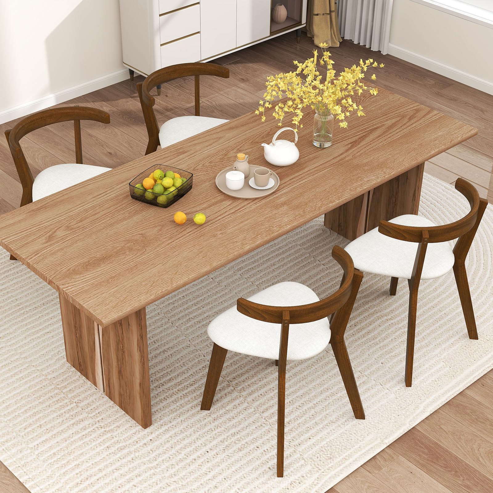 Wooden Dining Chairs Set of 2/4, Farmhouse Hanging Kitchen Chairs w/Rubber Wood Frame, Padded Seat, Curve Back