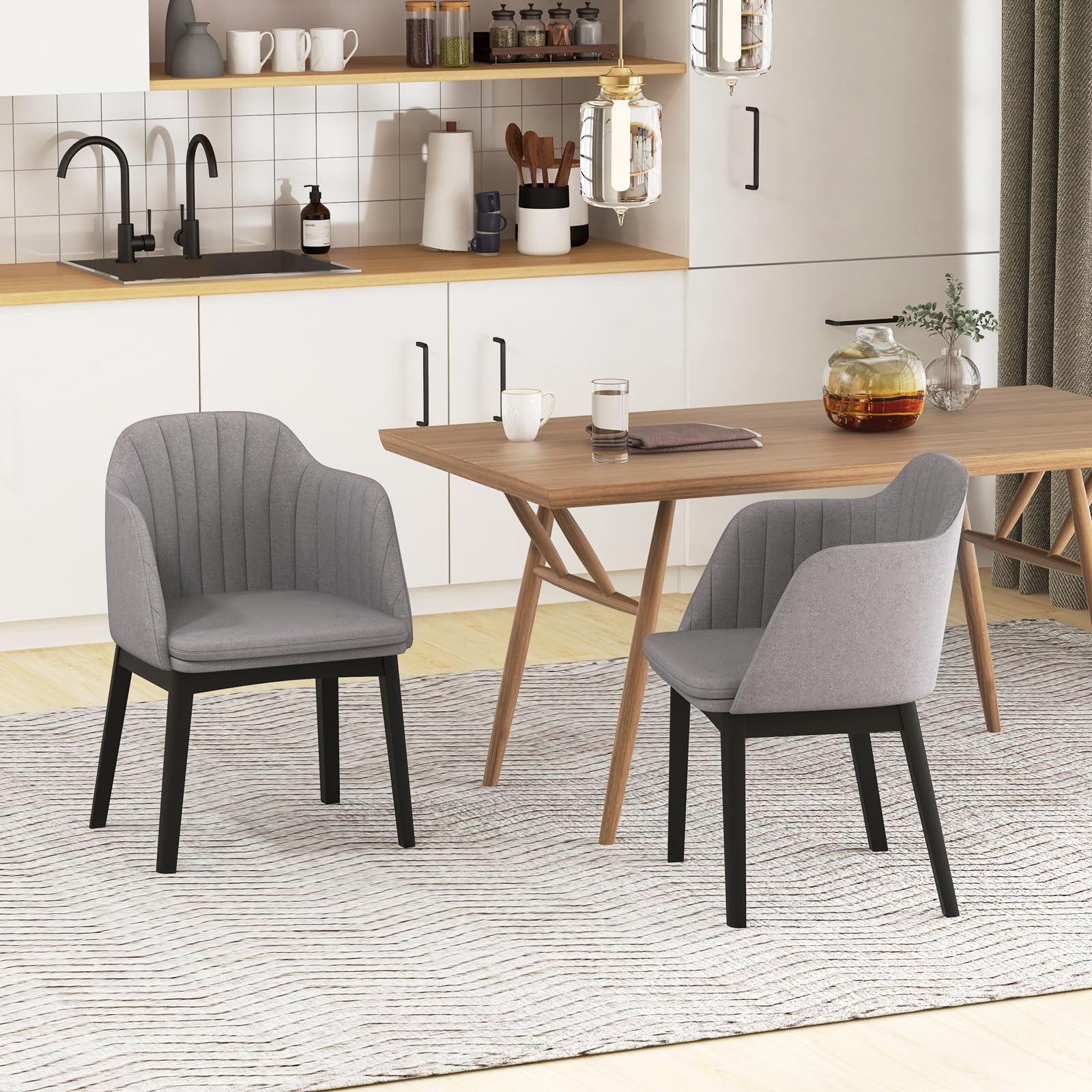 Modern Dining Chairs Set of 2/4, Upholstered Velvet Accent Chairs w/Curved Backrests & Rubber Wood Legs